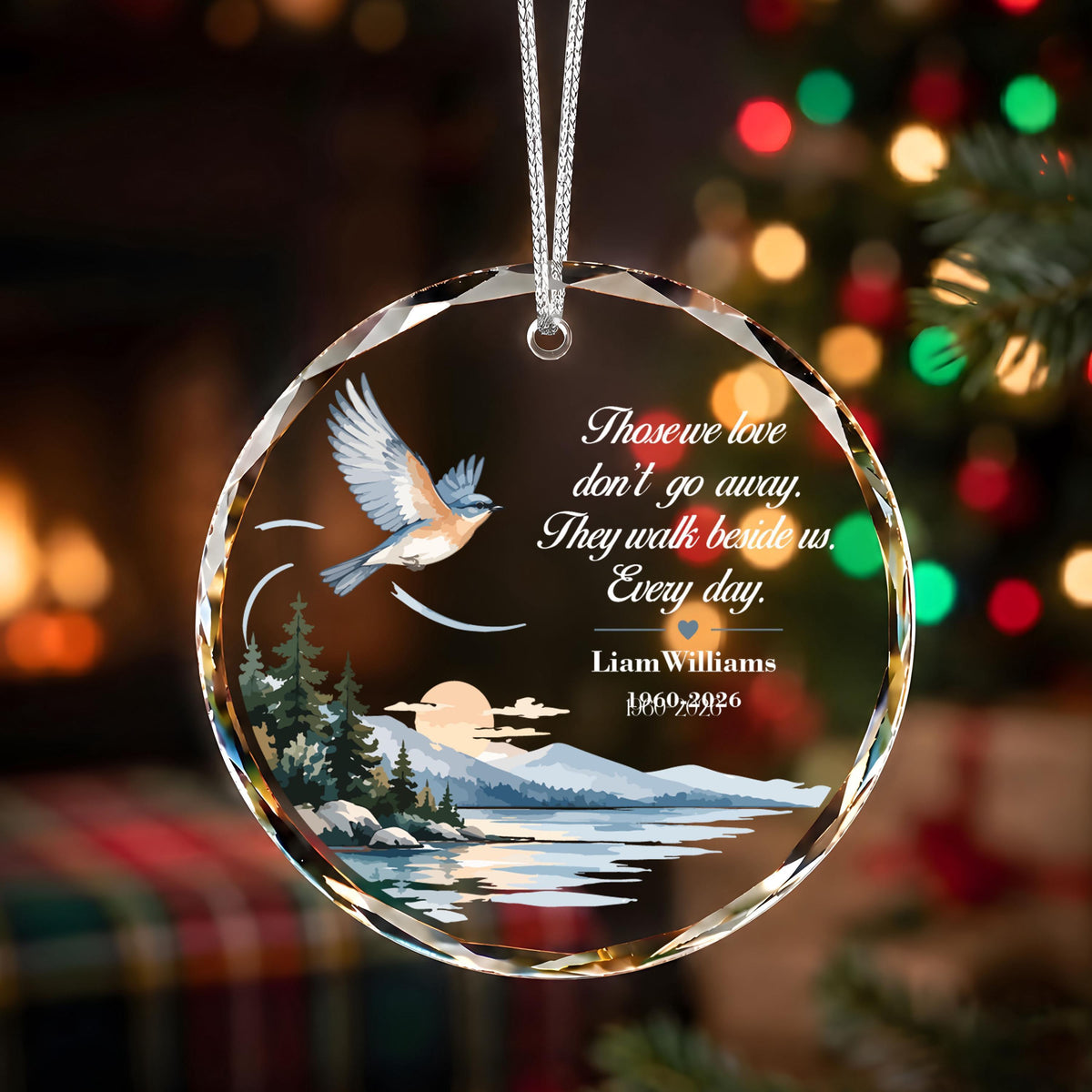 Personalized Memorial Ornament, Bluebird Remembrance Keepsake (Crystal Glass or Ceramic)