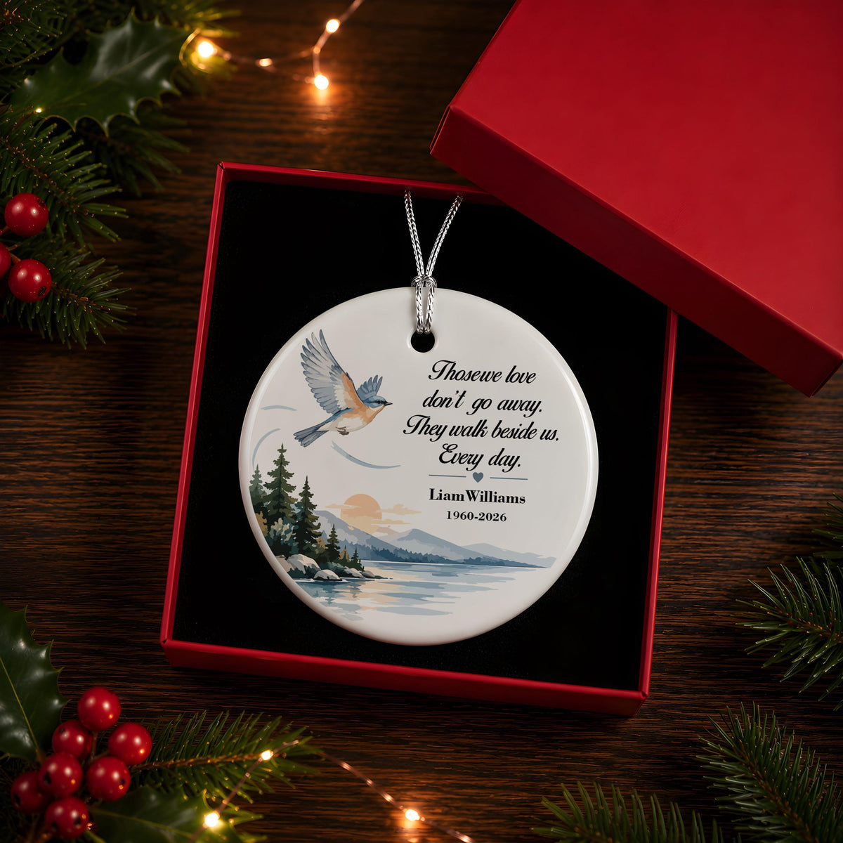 Personalized Memorial Ornament, Bluebird Remembrance Keepsake (Crystal Glass or Ceramic)