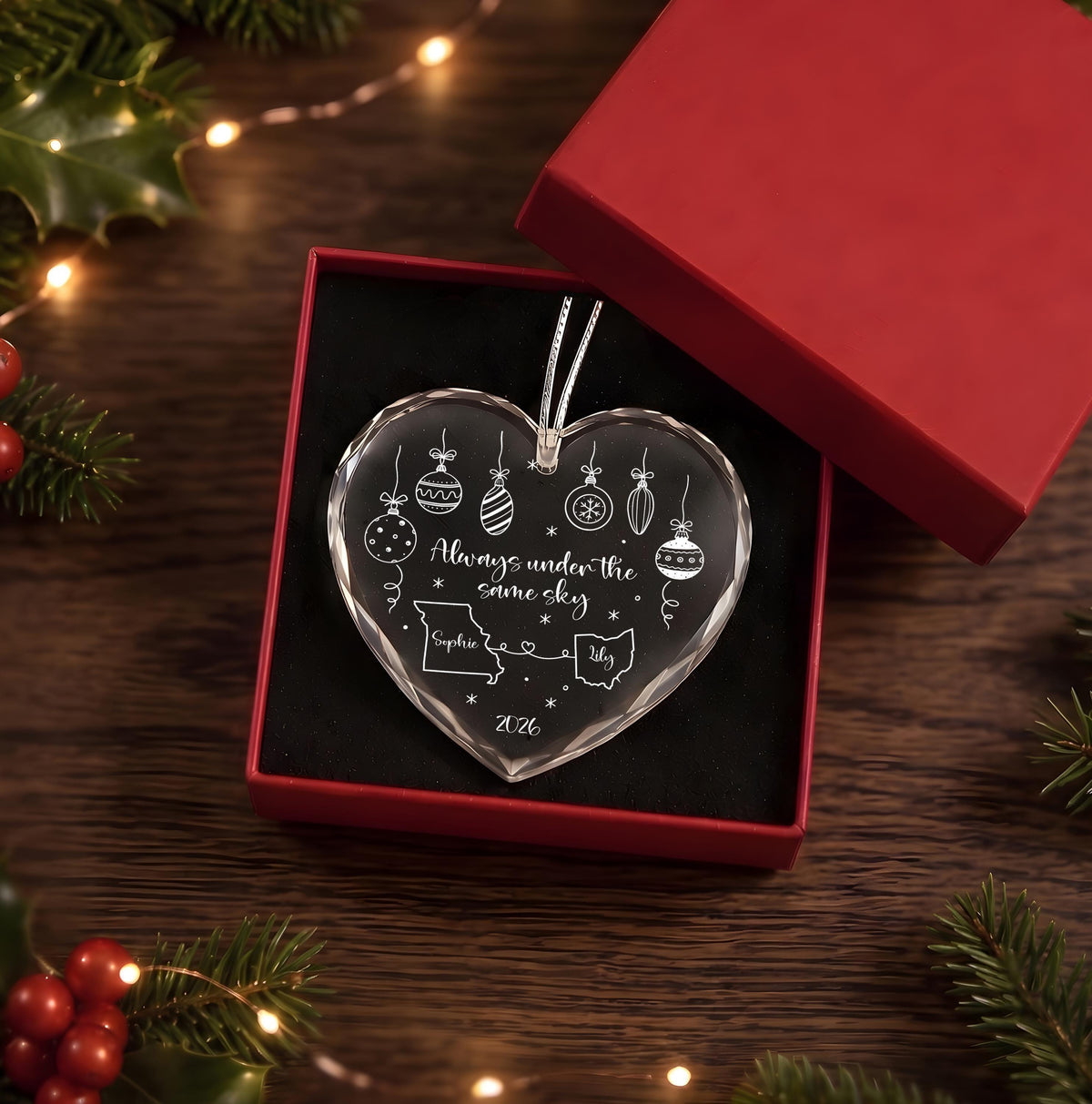 Personalized State to State Heart Ornament, Long Distance Glass or Ceramic Keepsake