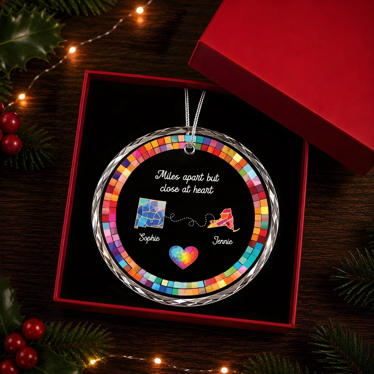 Custom Name & State Ornament, Miles Apart Close at Heart Keepsake