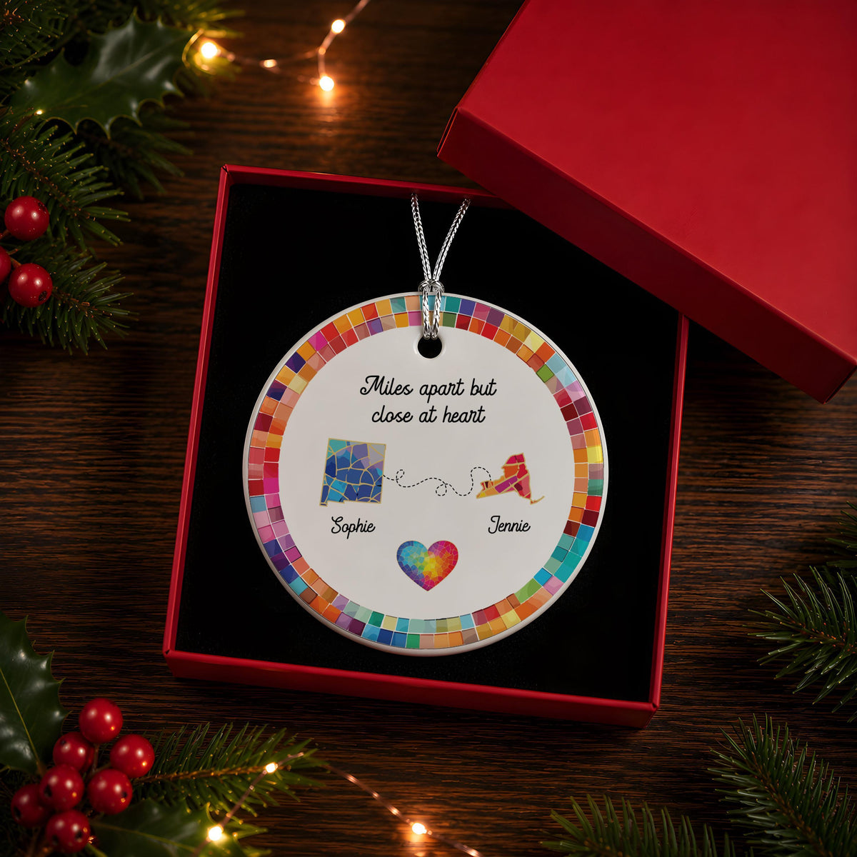 Custom Name & State Ornament, Miles Apart Close at Heart Keepsake