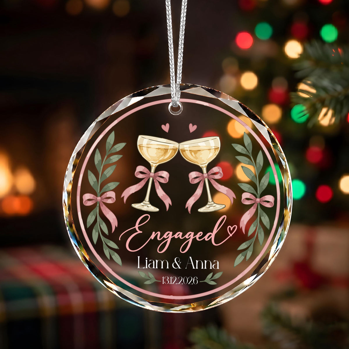 Personalized Engaged Ornament, Champagne Toast Engagement Keepsake with Names and Date