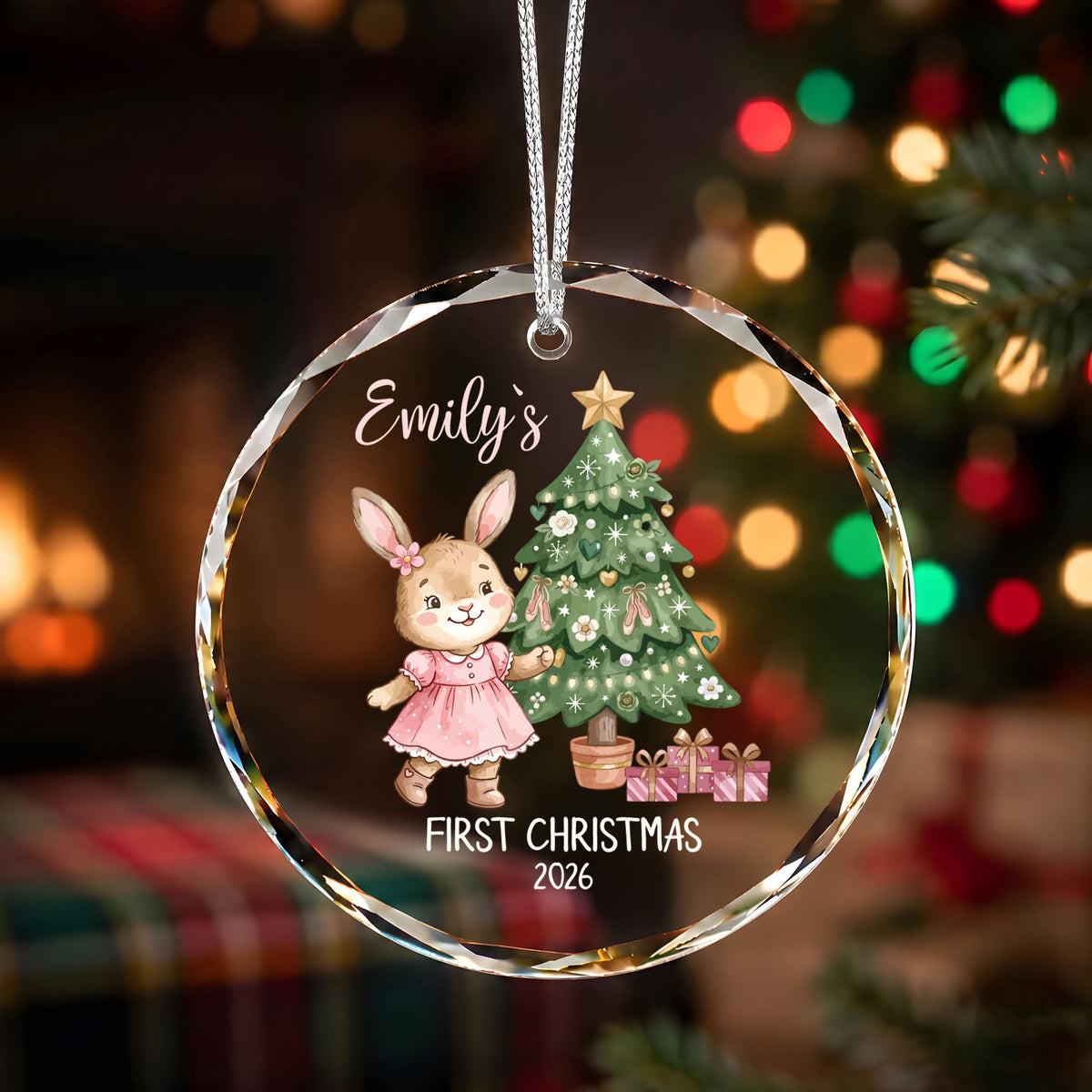Personalized Baby Bunny First Christmas Ornament, Custom Name Keepsake (Ceramic or Glass)