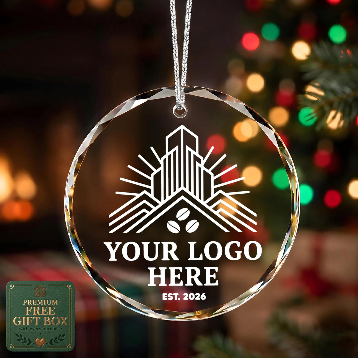 Custom Logo Round Ornament, Crystal Glass or Ceramic Corporate Keepsake