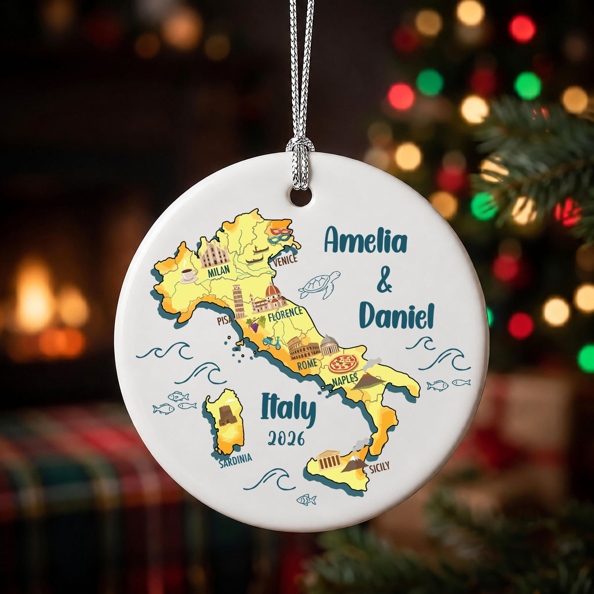 Personalized Italy Map Ornament, Custom Travel Keepsake (Ceramic or Crystal Glass)