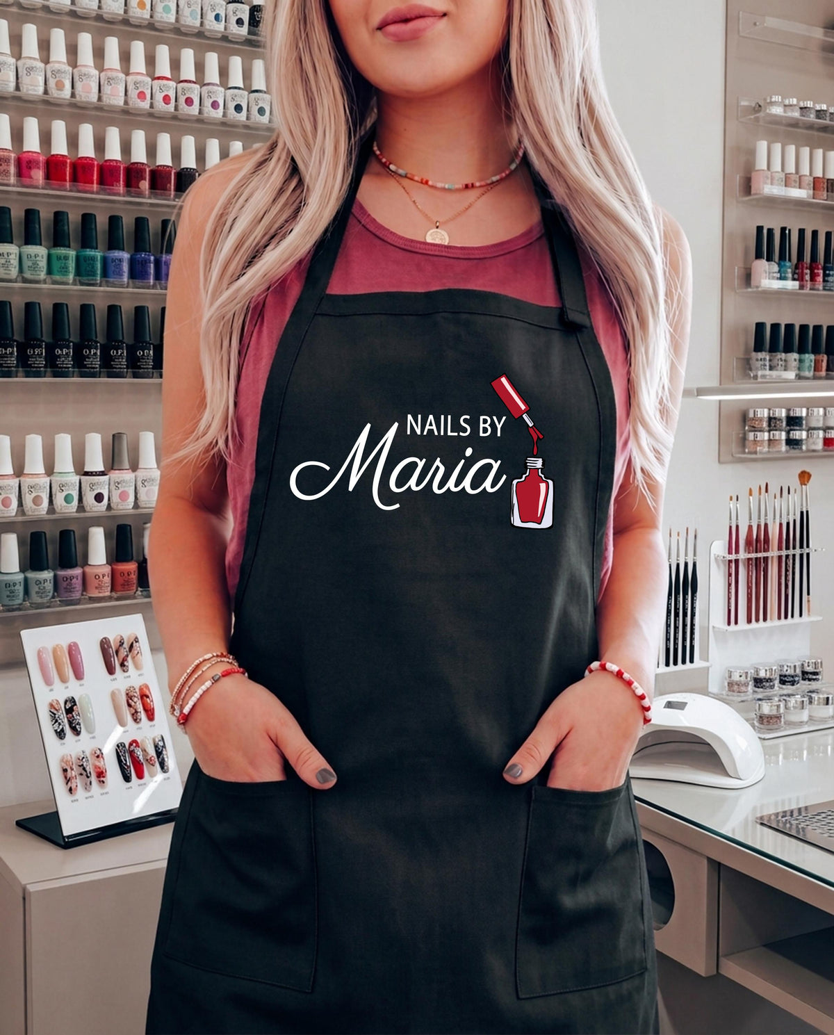Custom Name Nail Artist Apron, Beauty Salon Aprons, Nail Stylist Gift Apron