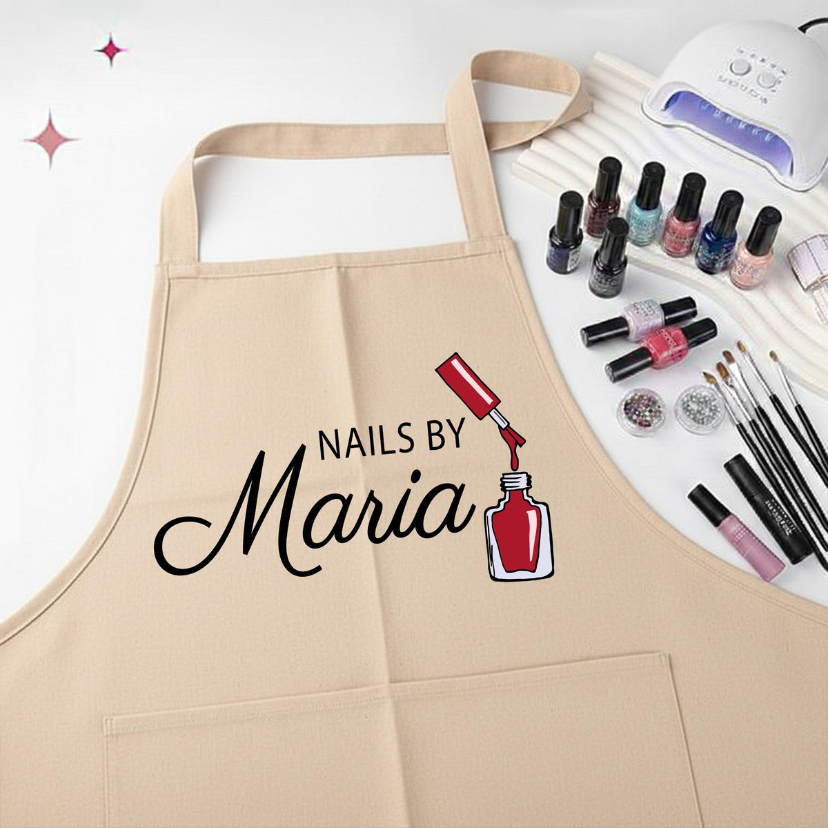 Custom Name Nail Artist Apron, Beauty Salon Aprons, Nail Stylist Gift Apron