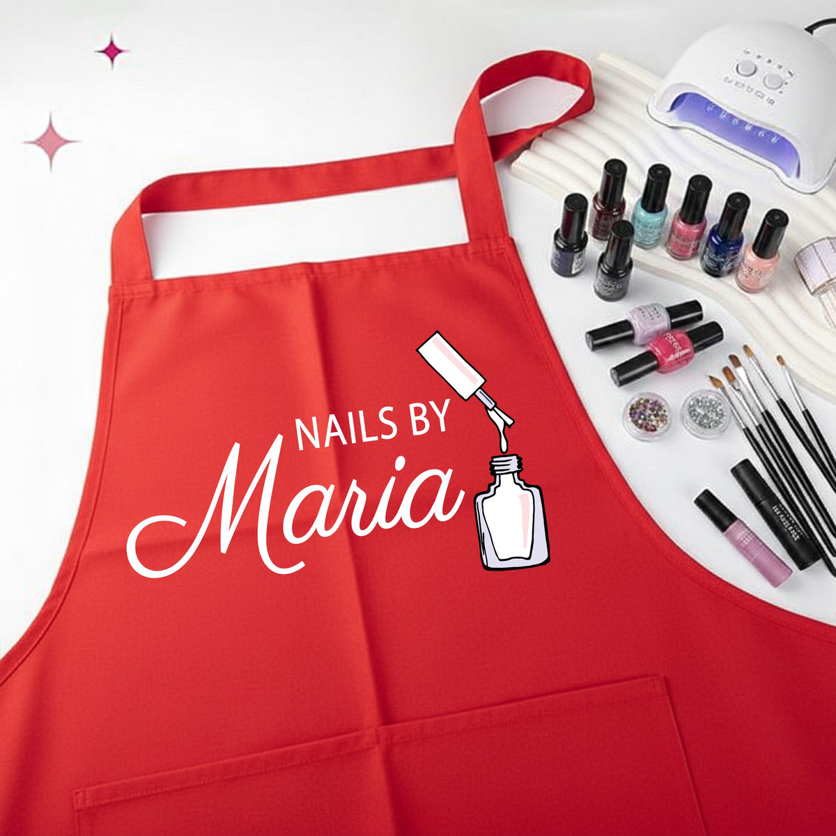 Custom Name Nail Artist Apron, Beauty Salon Aprons, Nail Stylist Gift Apron