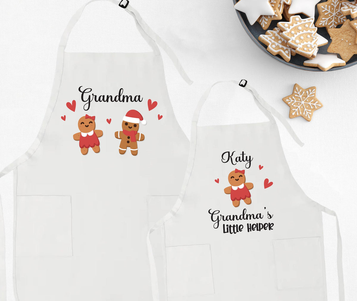 Custom Grandma and Grandchild Apron, Xmas Mom & Daughter Matching Aprons, Gingerbread Apron