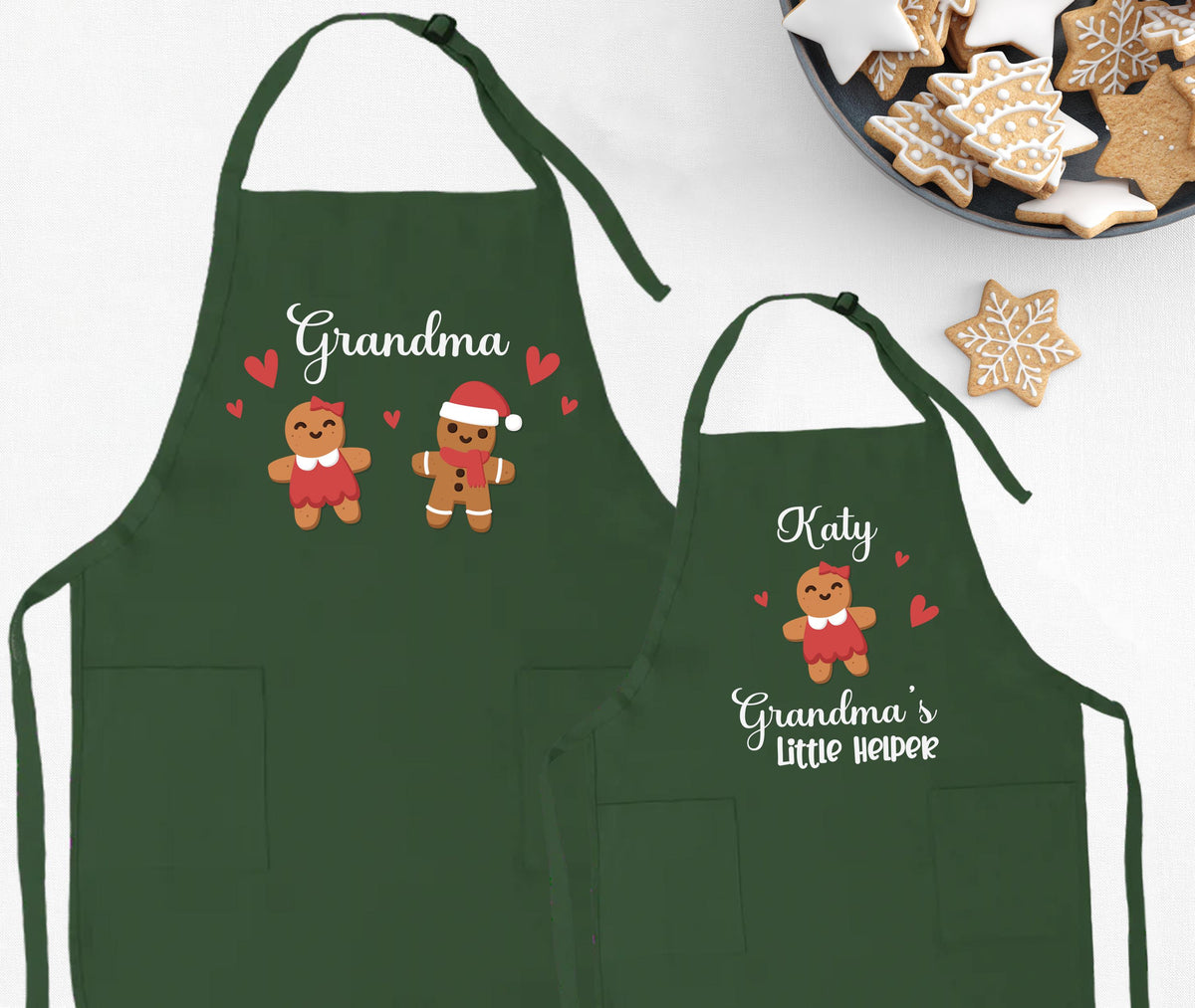 Custom Grandma and Grandchild Apron, Xmas Mom & Daughter Matching Aprons, Gingerbread Apron