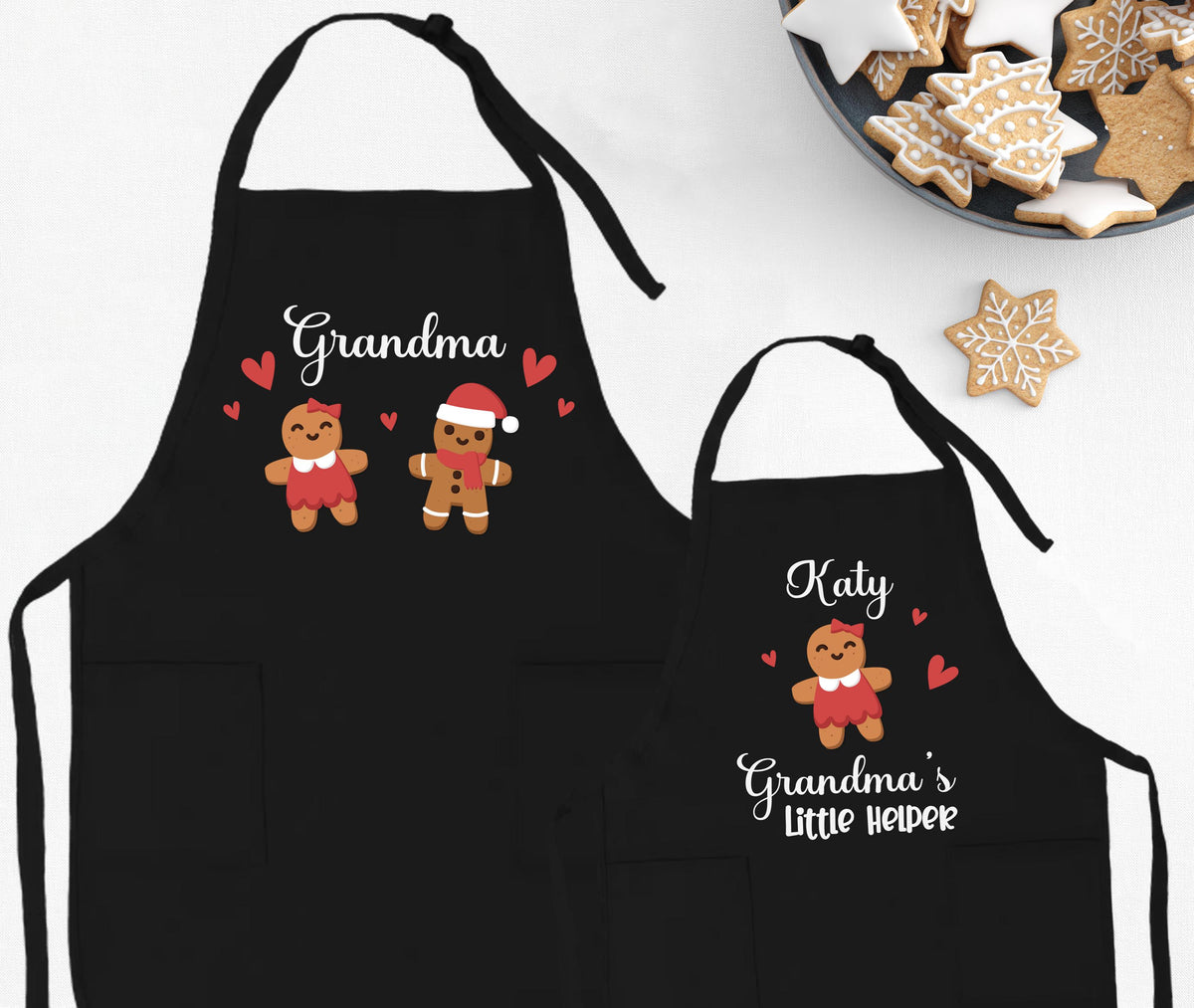 Custom Grandma and Grandchild Apron, Xmas Mom & Daughter Matching Aprons, Gingerbread Apron