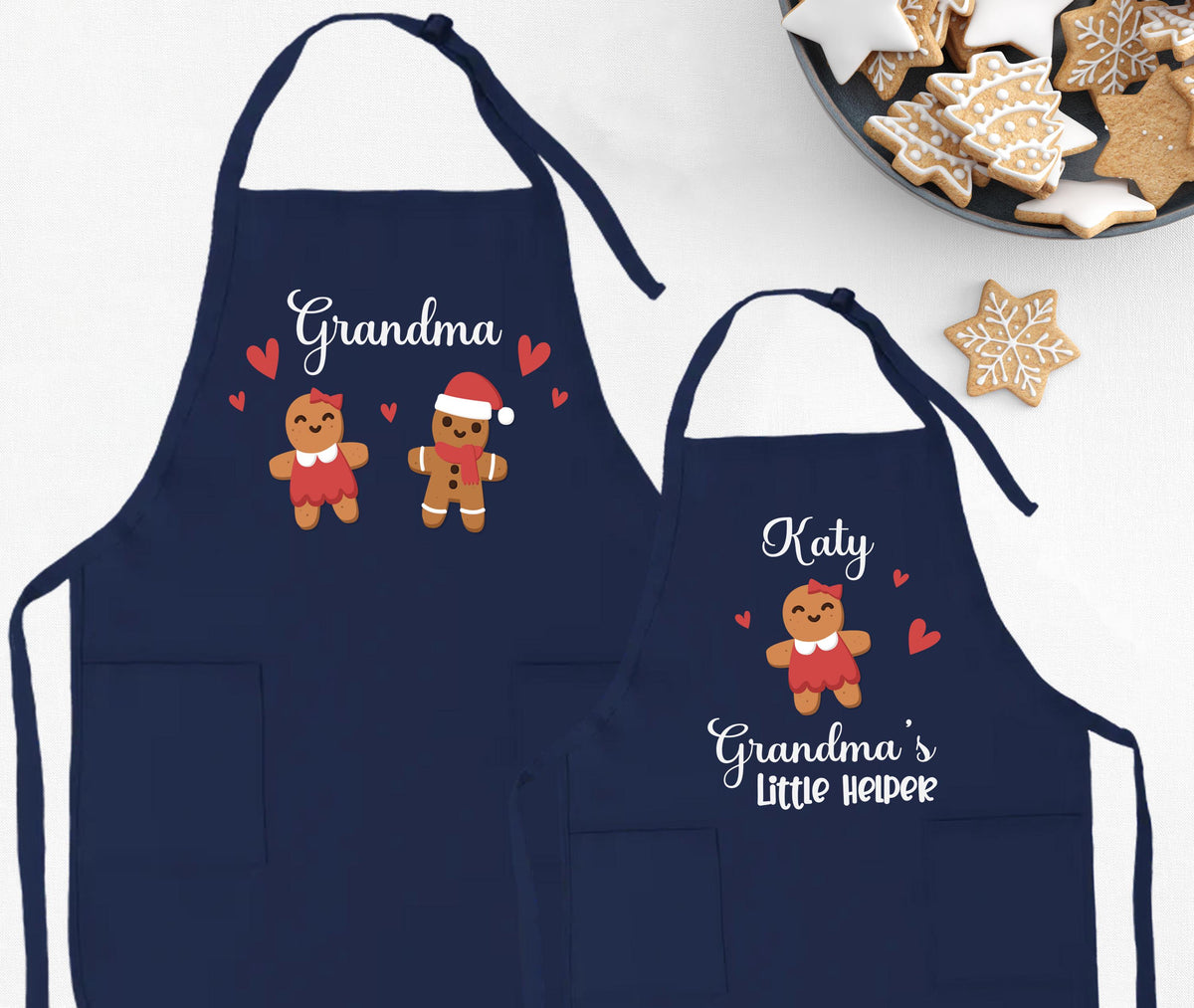 Custom Grandma and Grandchild Apron, Xmas Mom & Daughter Matching Aprons, Gingerbread Apron