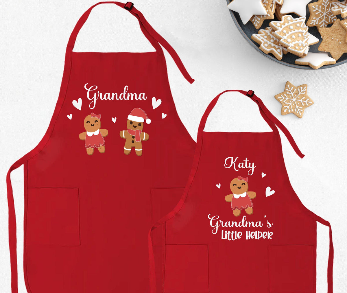 Custom Grandma and Grandchild Apron, Xmas Mom & Daughter Matching Aprons, Gingerbread Apron