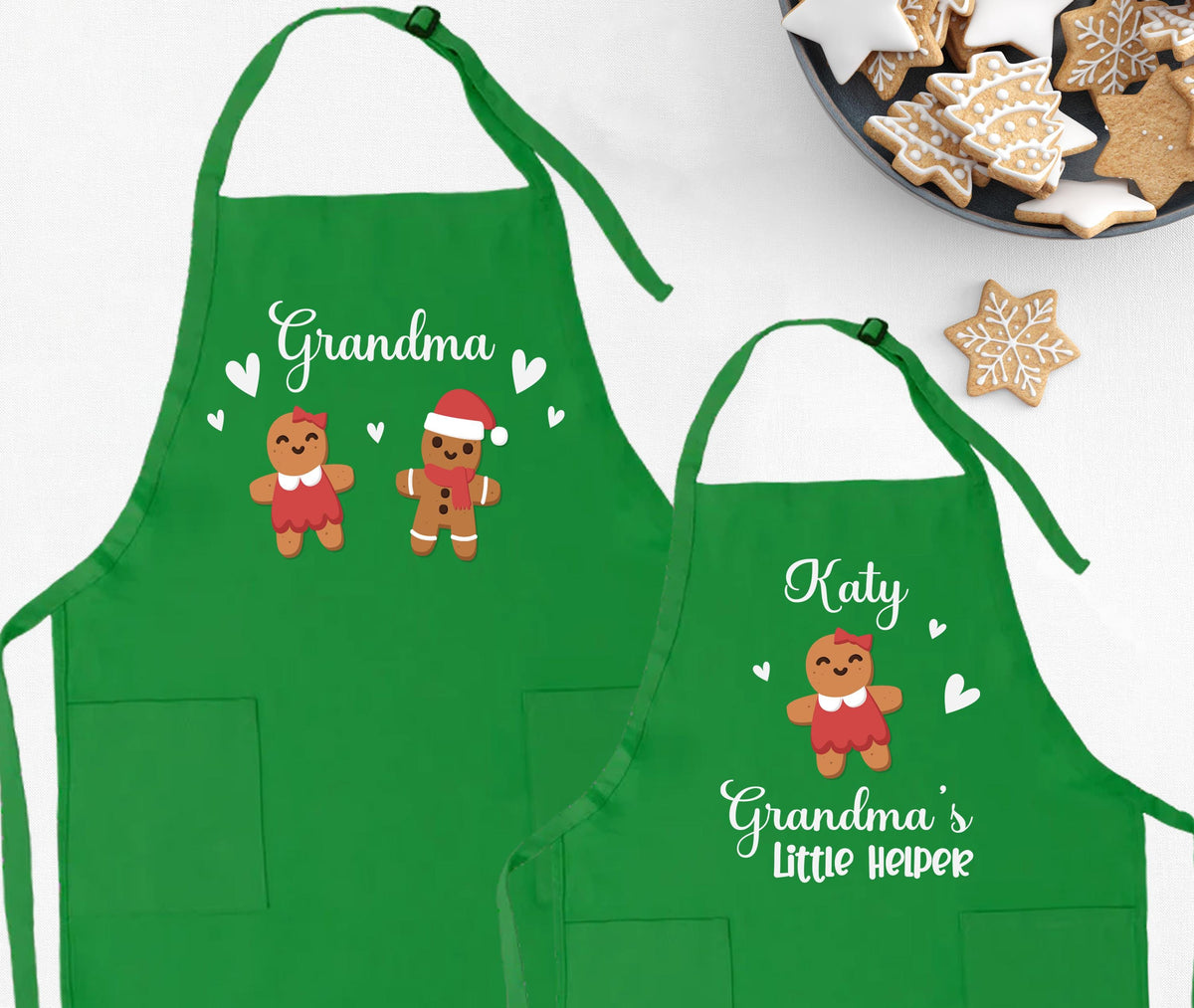 Custom Grandma and Grandchild Apron, Xmas Mom & Daughter Matching Aprons, Gingerbread Apron