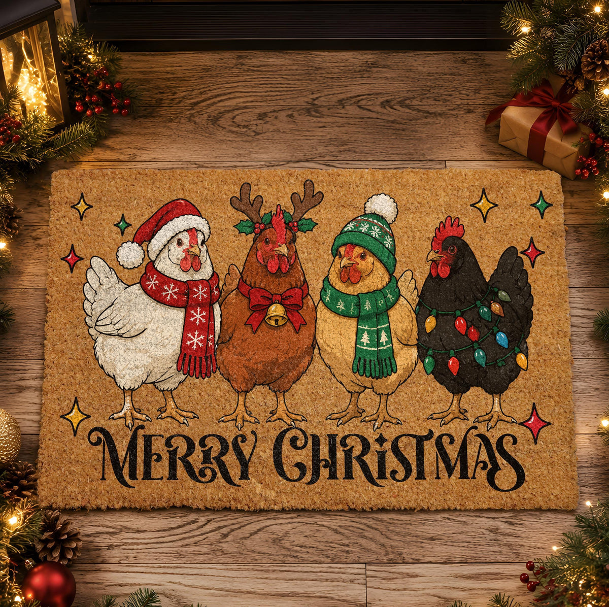 Merry Christmas Chicken Coir Doormat