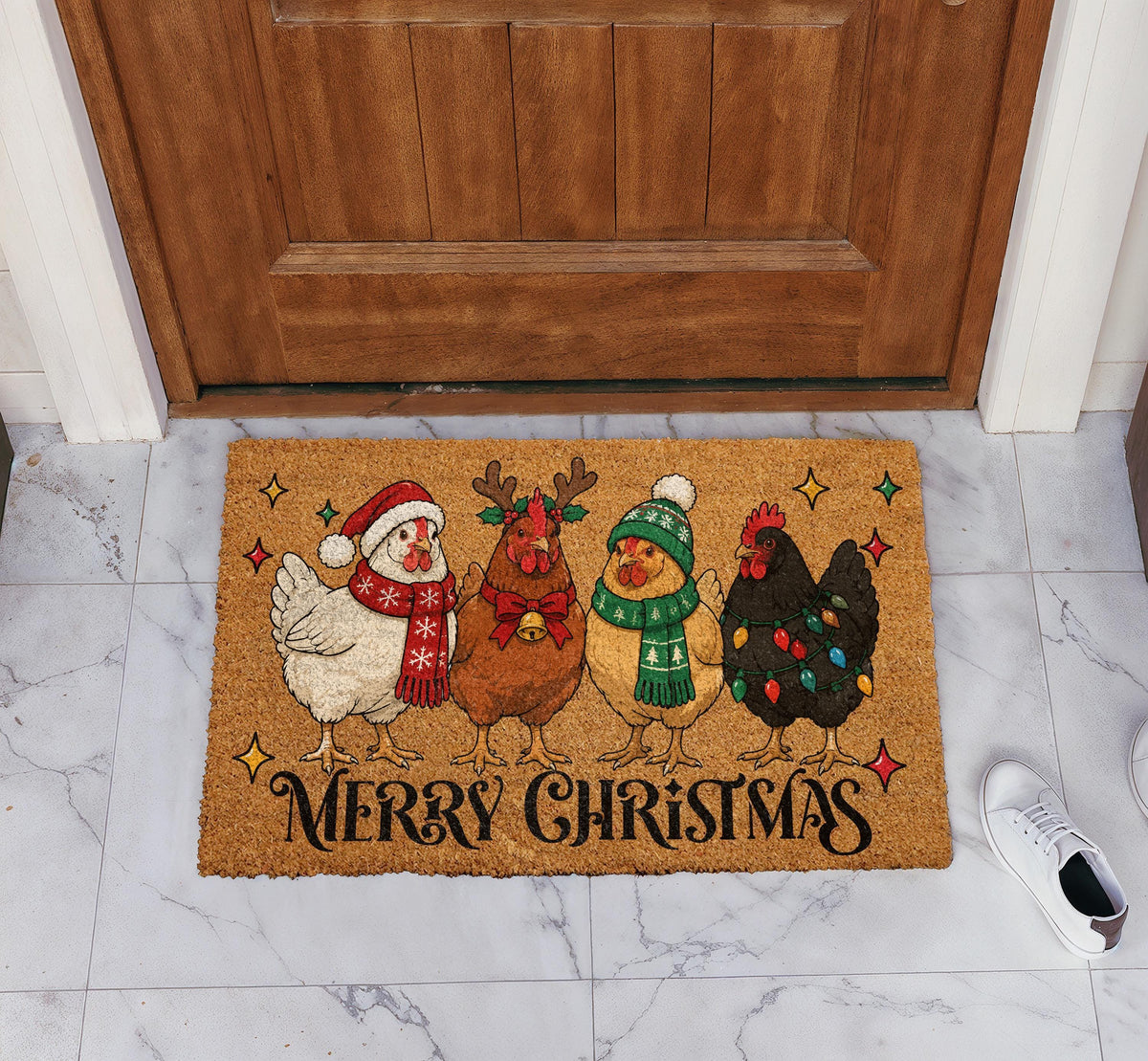 Merry Christmas Chicken Coir Doormat