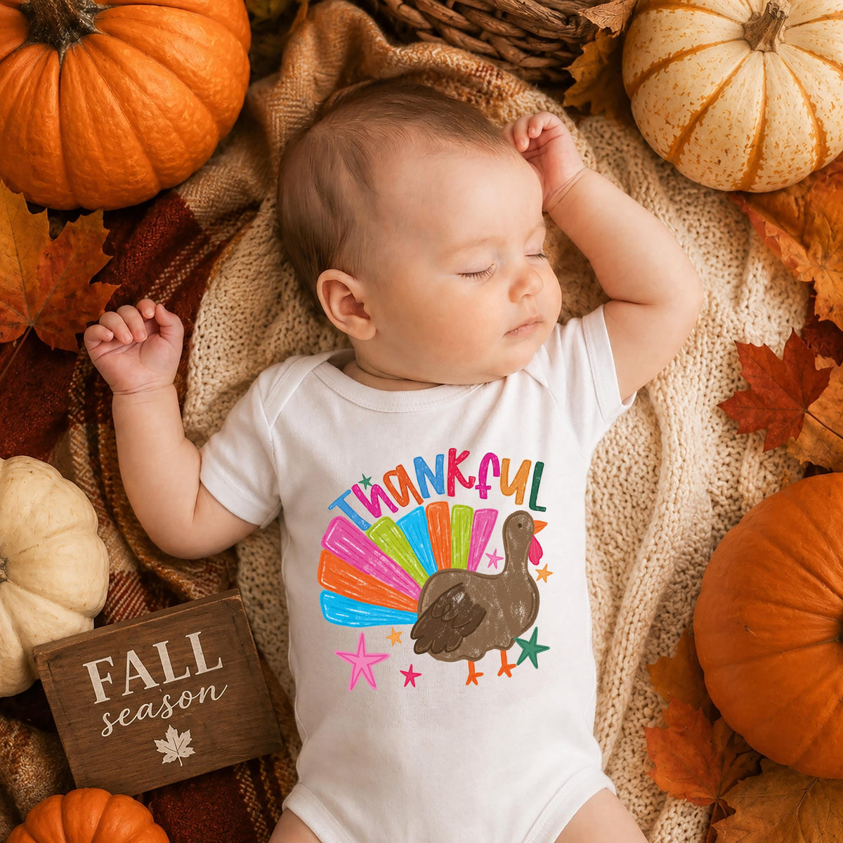 Thankful Kids Sweatshirt, Thanksgiving Baby Bodysuit, Colorful Turkey Toddler Shirt