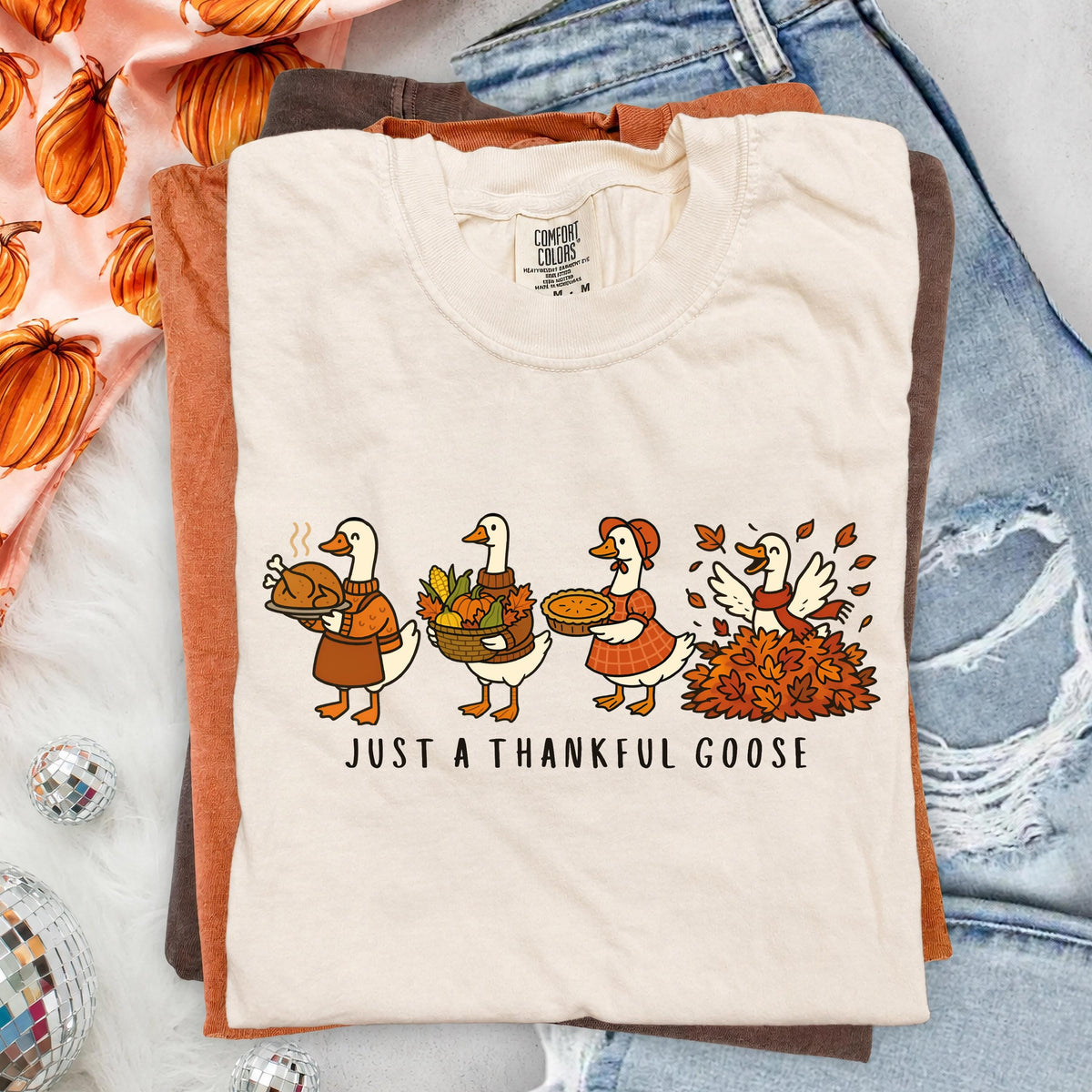 Thankful Goose Comfort Colors® T-Shirt, Thanksgiving Foods Shirt, Funny Fall Dinner Tee