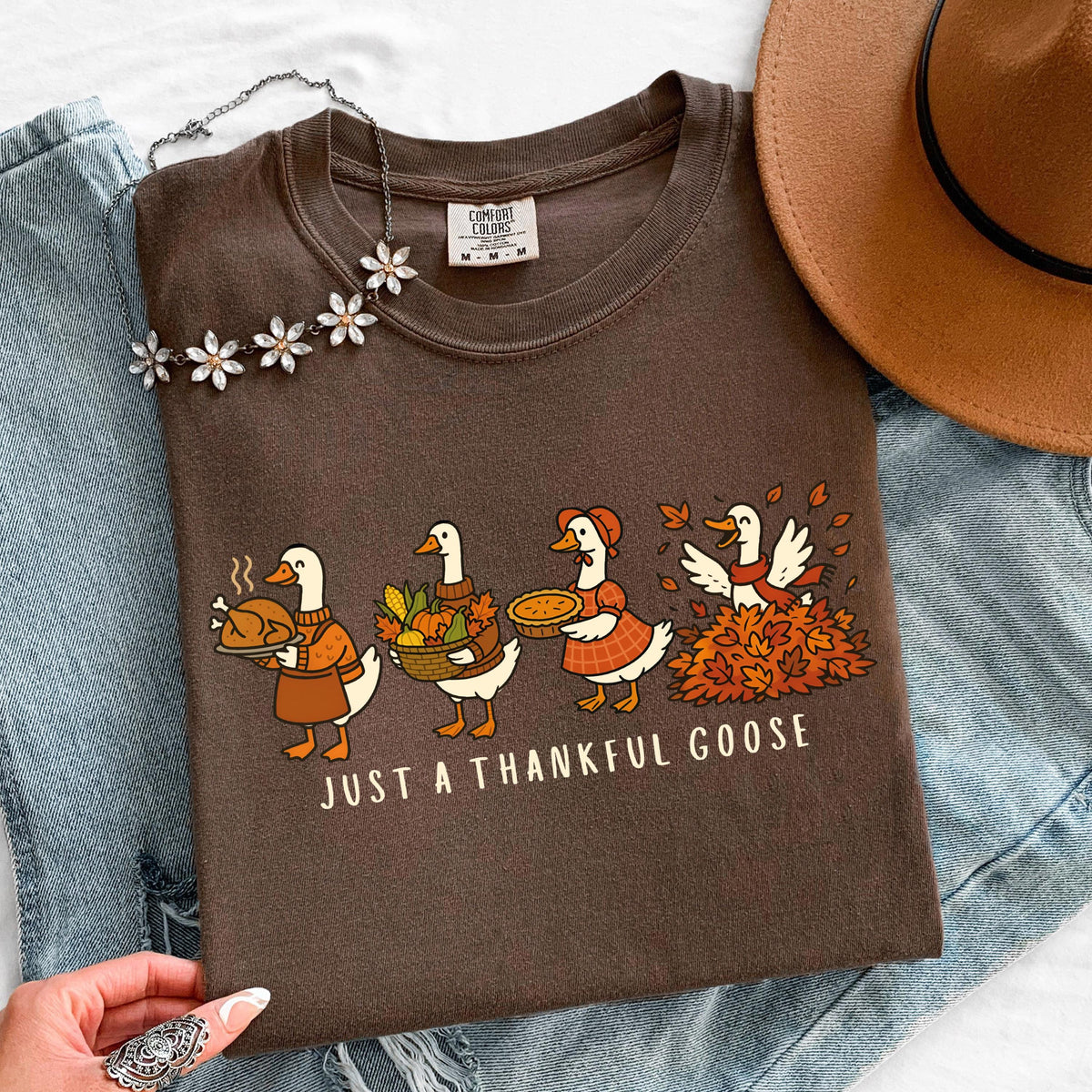 Thankful Goose Comfort Colors® T-Shirt, Thanksgiving Foods Shirt, Funny Fall Dinner Tee