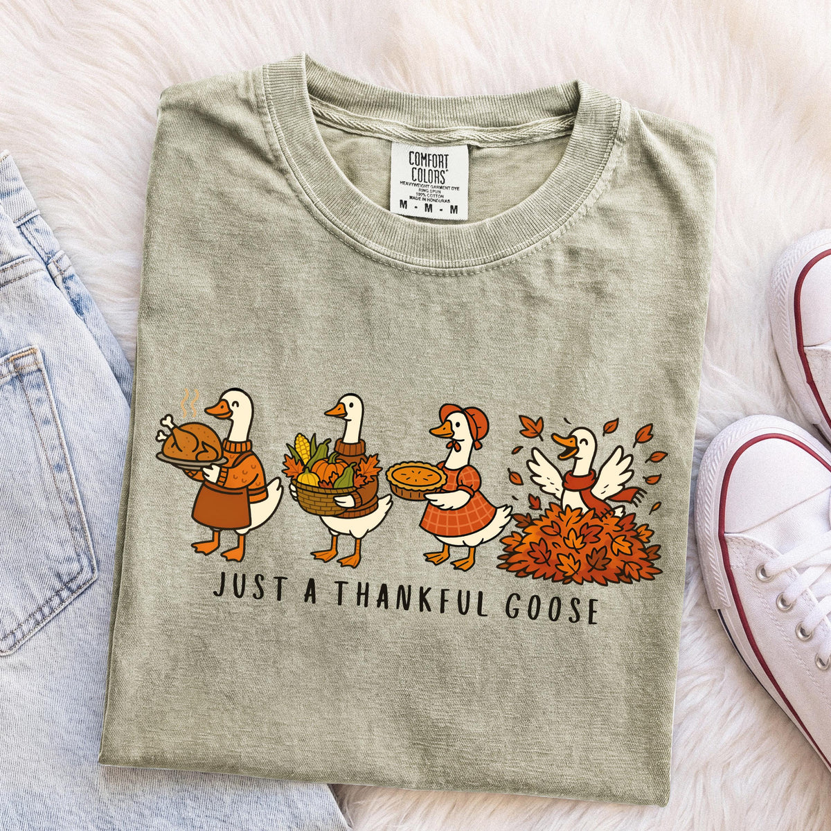 Thankful Goose Comfort Colors® T-Shirt, Thanksgiving Foods Shirt, Funny Fall Dinner Tee