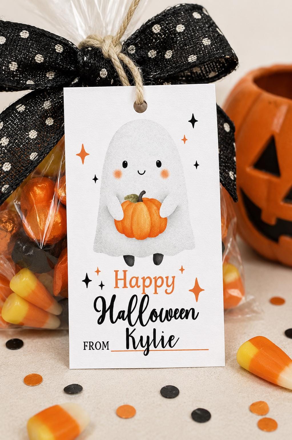 Personalized Halloween Treat Tags, Ghost Pumpkin Favor Labels (Printed)