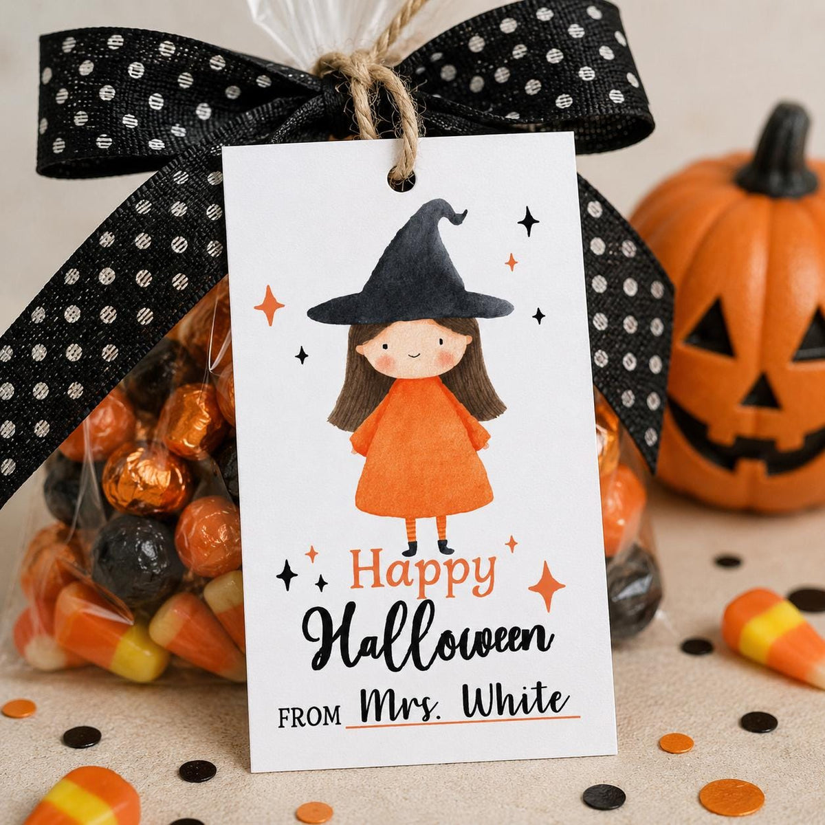 Personalized Halloween Treat Tags, Ghost Pumpkin Favor Labels (Printed)