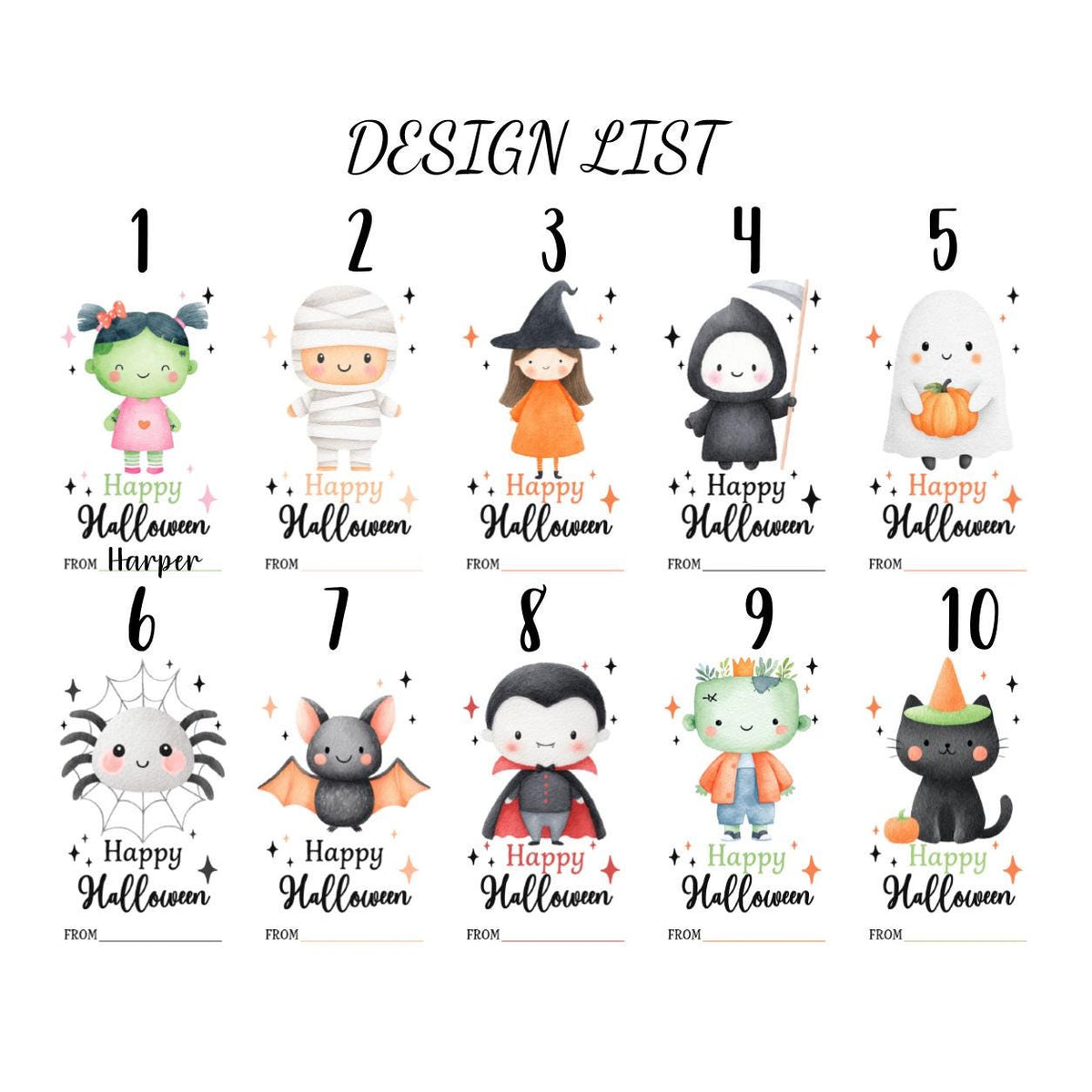 Personalized Teacher Halloween Gift Tags, Ghost Pumpkin Treat Bag Labels (Printed)