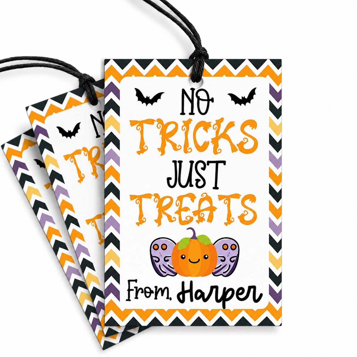 Personalized Halloween Treat Tags, No Tricks Just Treats, Custom Party Favor Labels