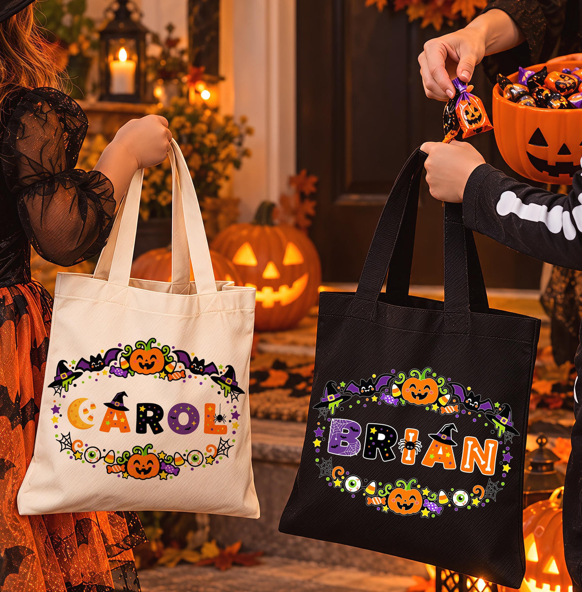 Personalized Halloween Name Canvas Tote Bag