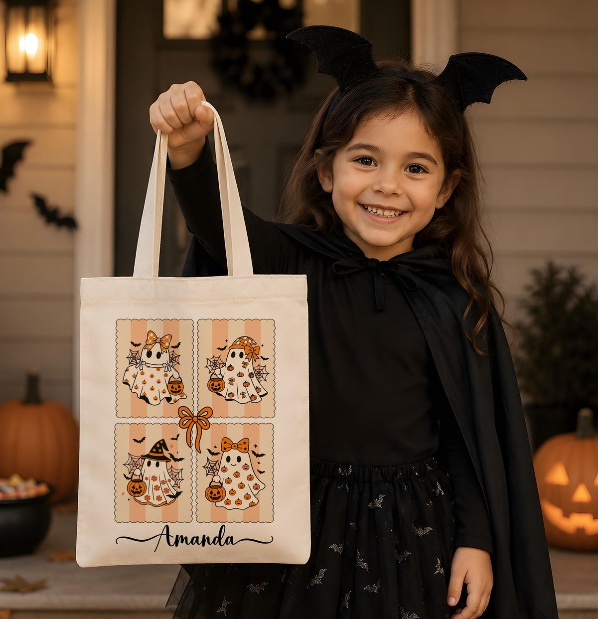Personalized Cute Ghost Halloween Canvas Tote Bag