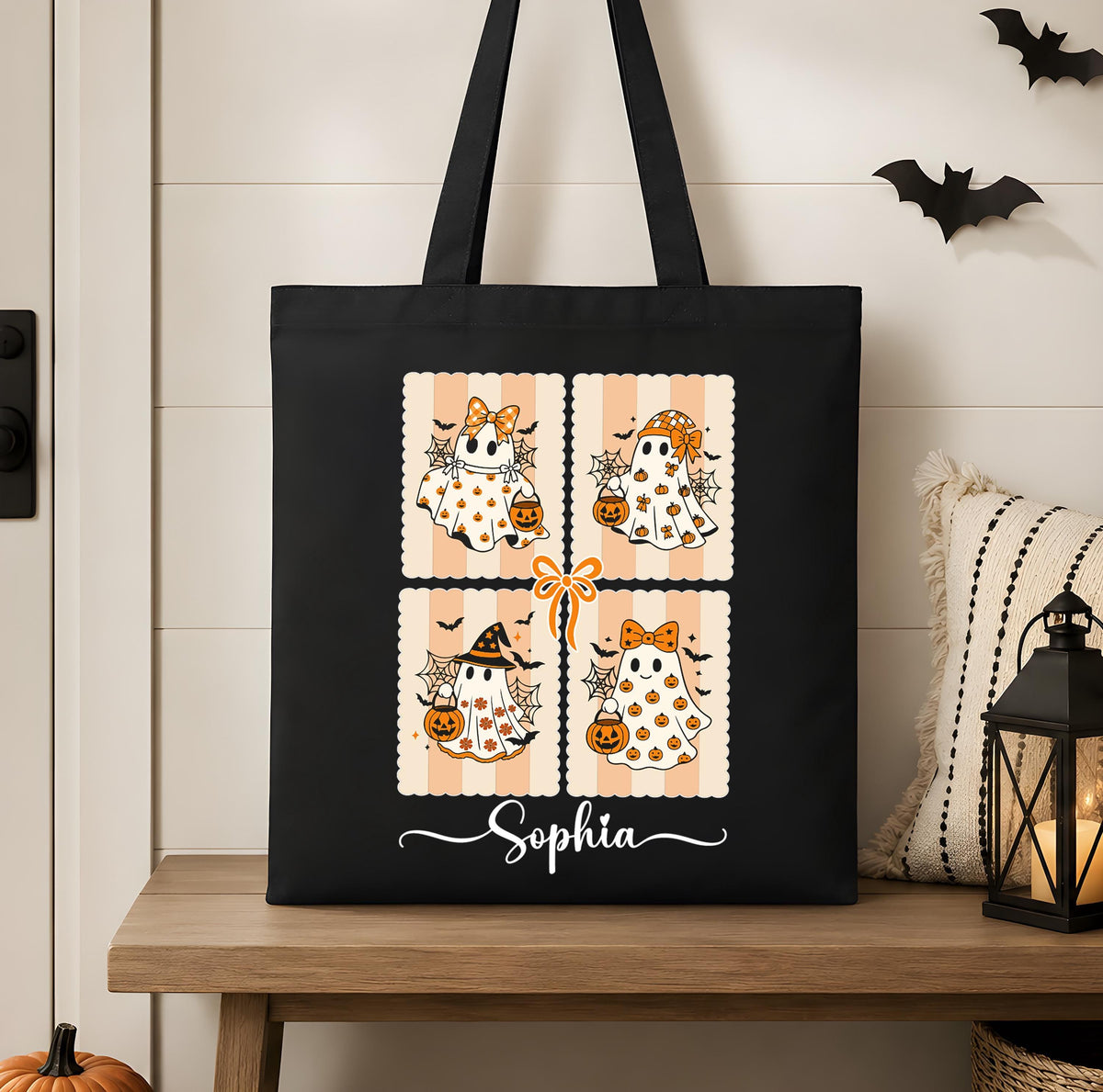 Personalized Cute Ghost Halloween Canvas Tote Bag