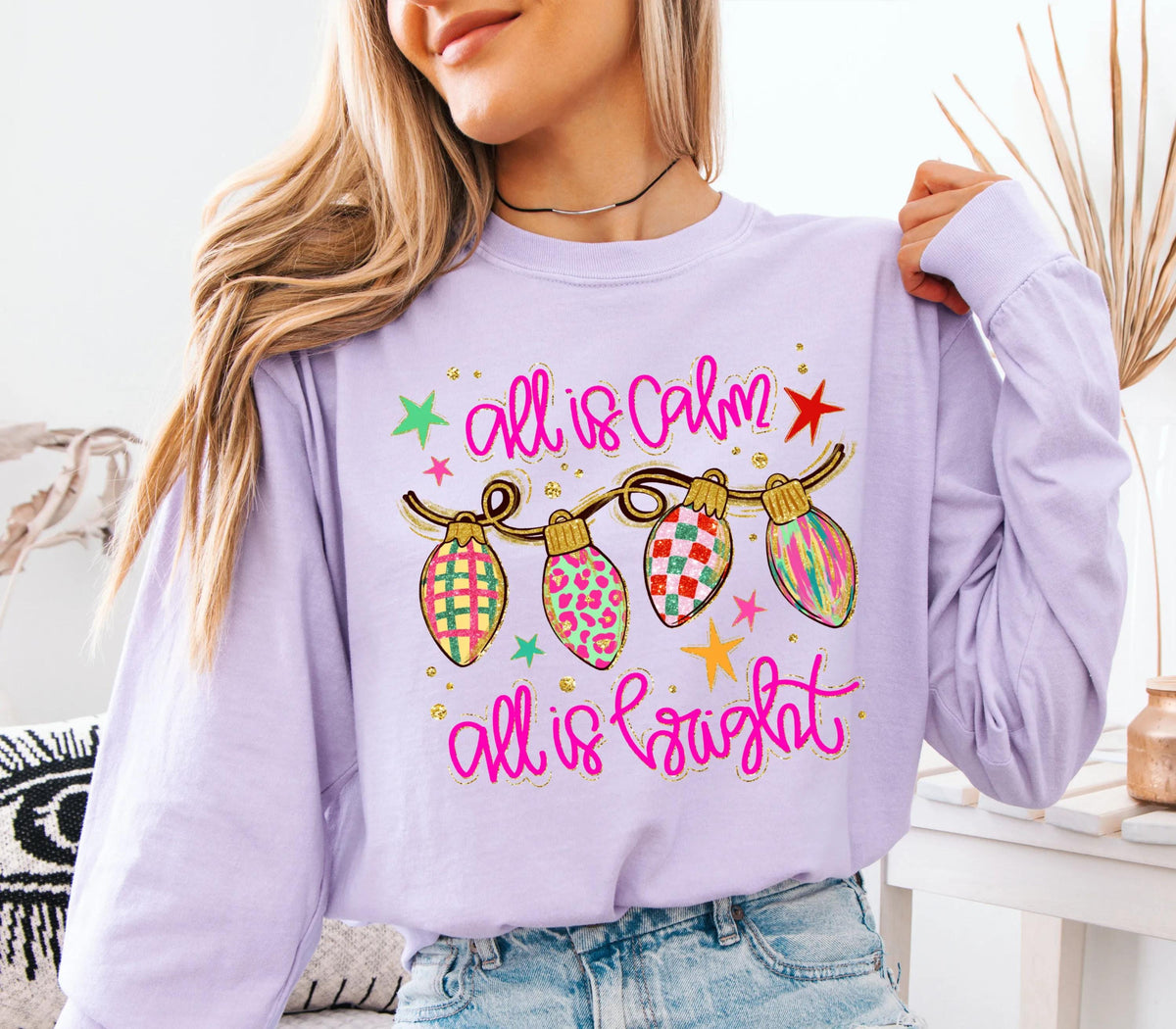 Christmas Lights Comfort Colors® Long Sleeve, Merry Christmas Shirt, Preppy Holiday Women Gift Tee