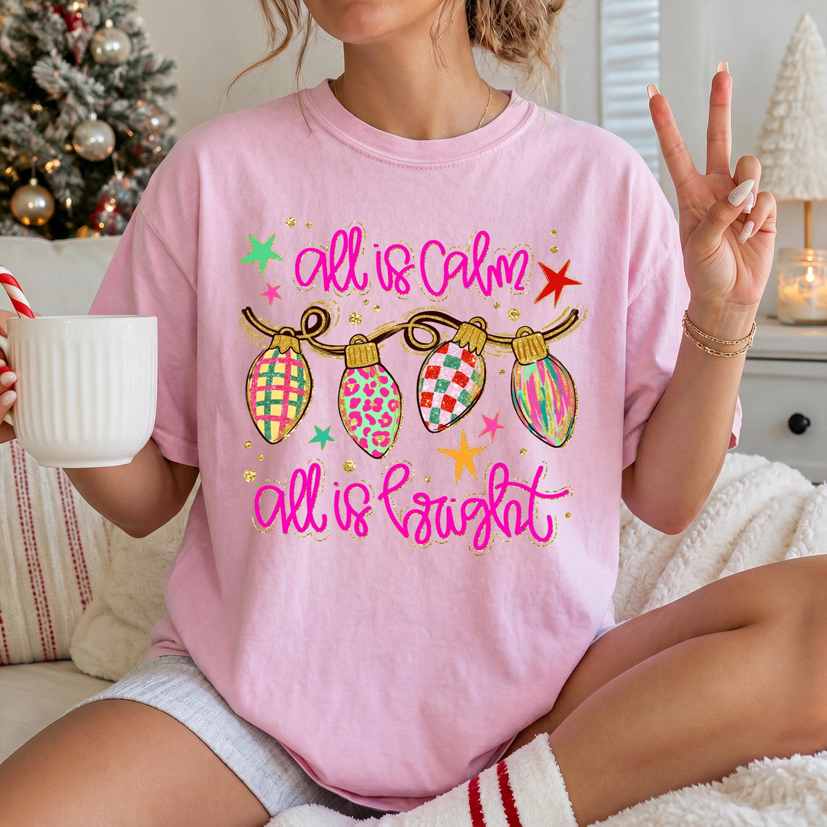 Christmas Lights Comfort Colors® Long Sleeve, Merry Christmas Shirt, Preppy Holiday Women Gift Tee