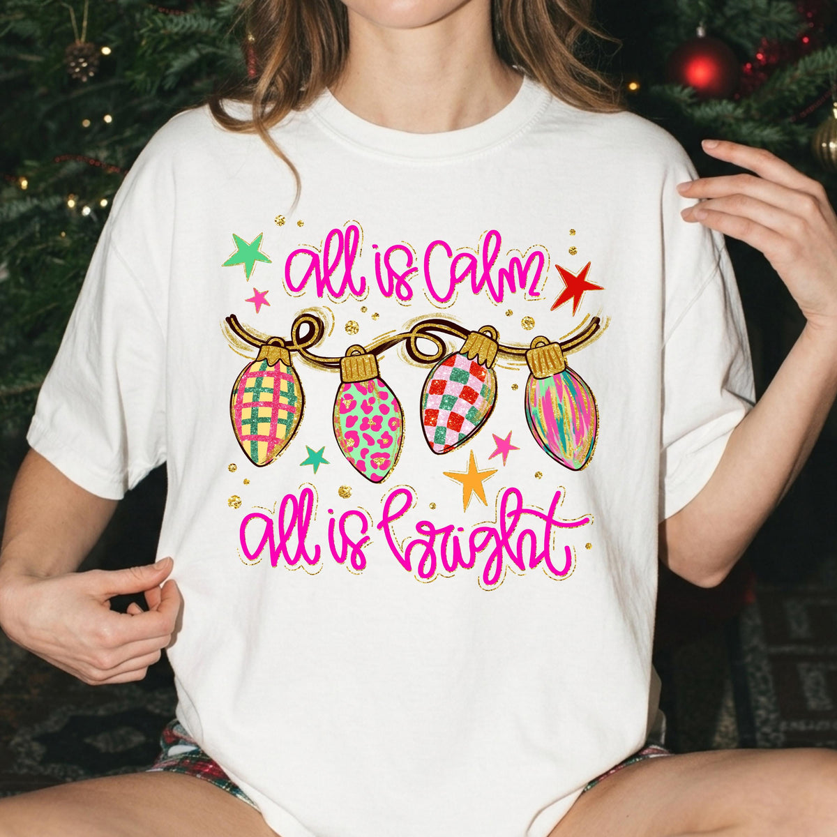 Christmas Lights Comfort Colors® Long Sleeve, Merry Christmas Shirt, Preppy Holiday Women Gift Tee