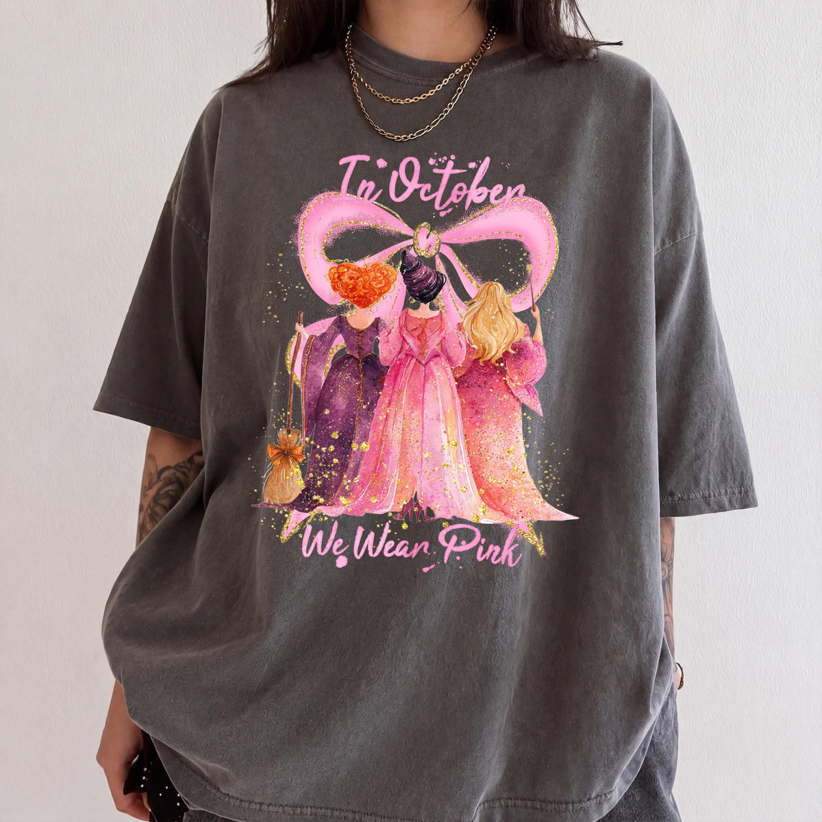 Halloween Witch Breast Cancer Comfort Colors® Shirt, In October We Wear Pink Tee, Breast Cancer Awareness T-shirt