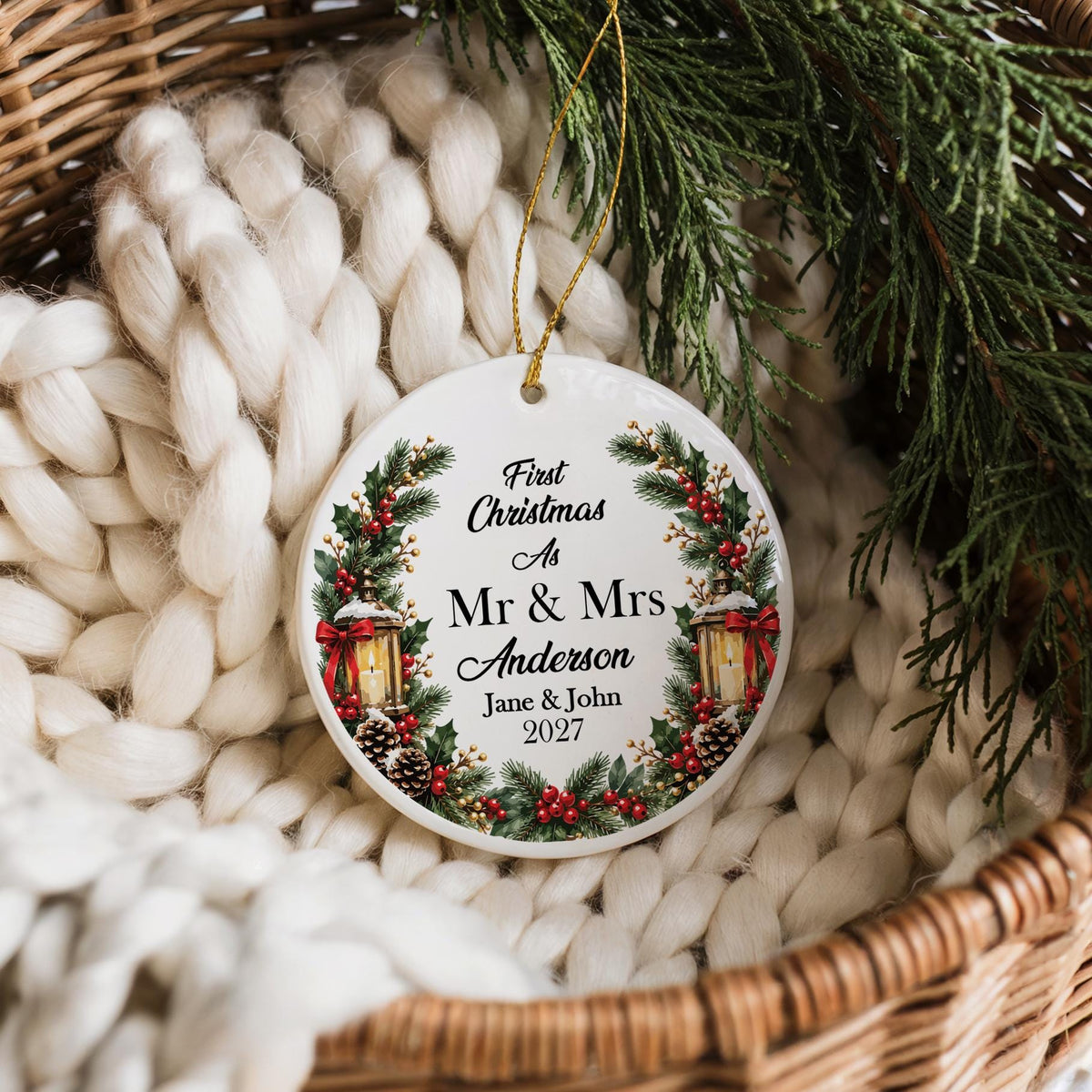 First Christmas As Mr & Mrs Ornament, Couple Holiday Ornament, Custom Ceramic Keepsake