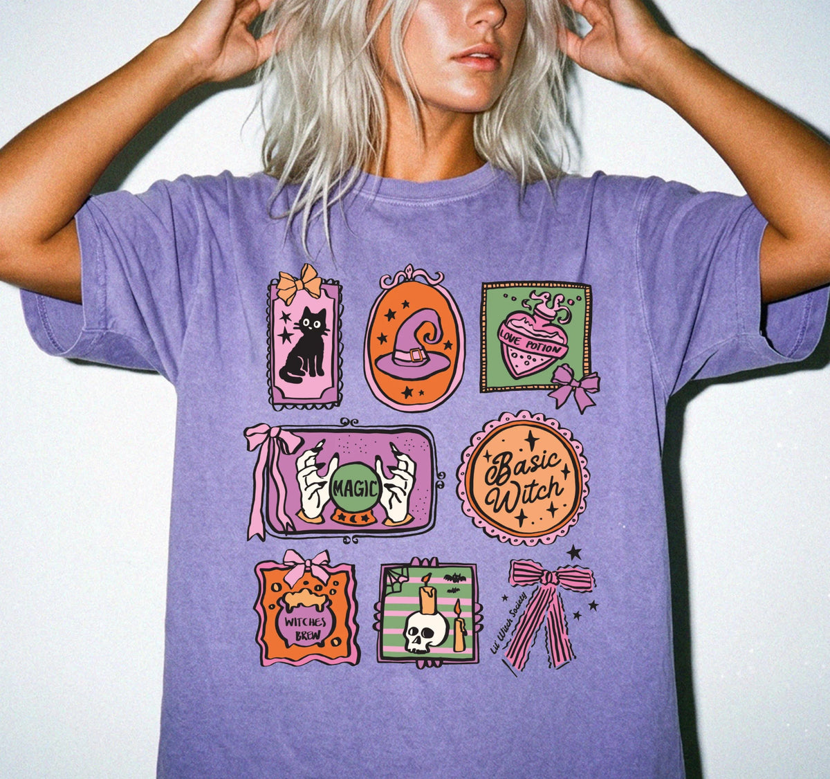 Halloween Frames Comfort Colors® Witch Hat T-Shirt, Spooky Season Cat Shirt, Halloween Women Gift Tee