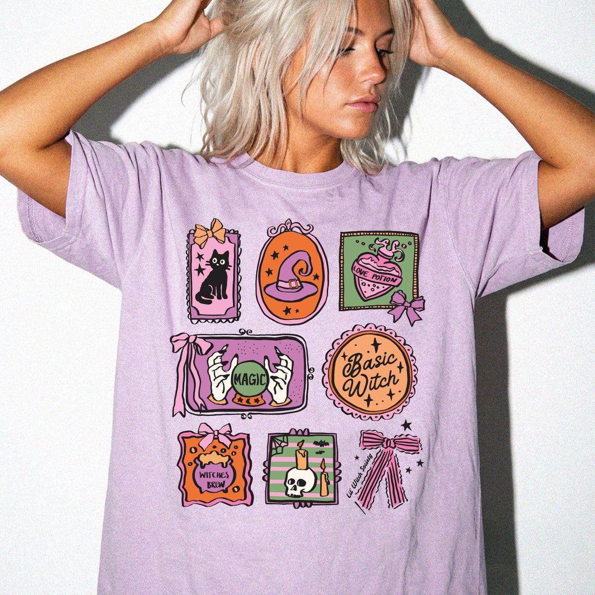 Halloween Frames Comfort Colors® Witch Hat T-Shirt, Spooky Season Cat Shirt, Halloween Women Gift Tee