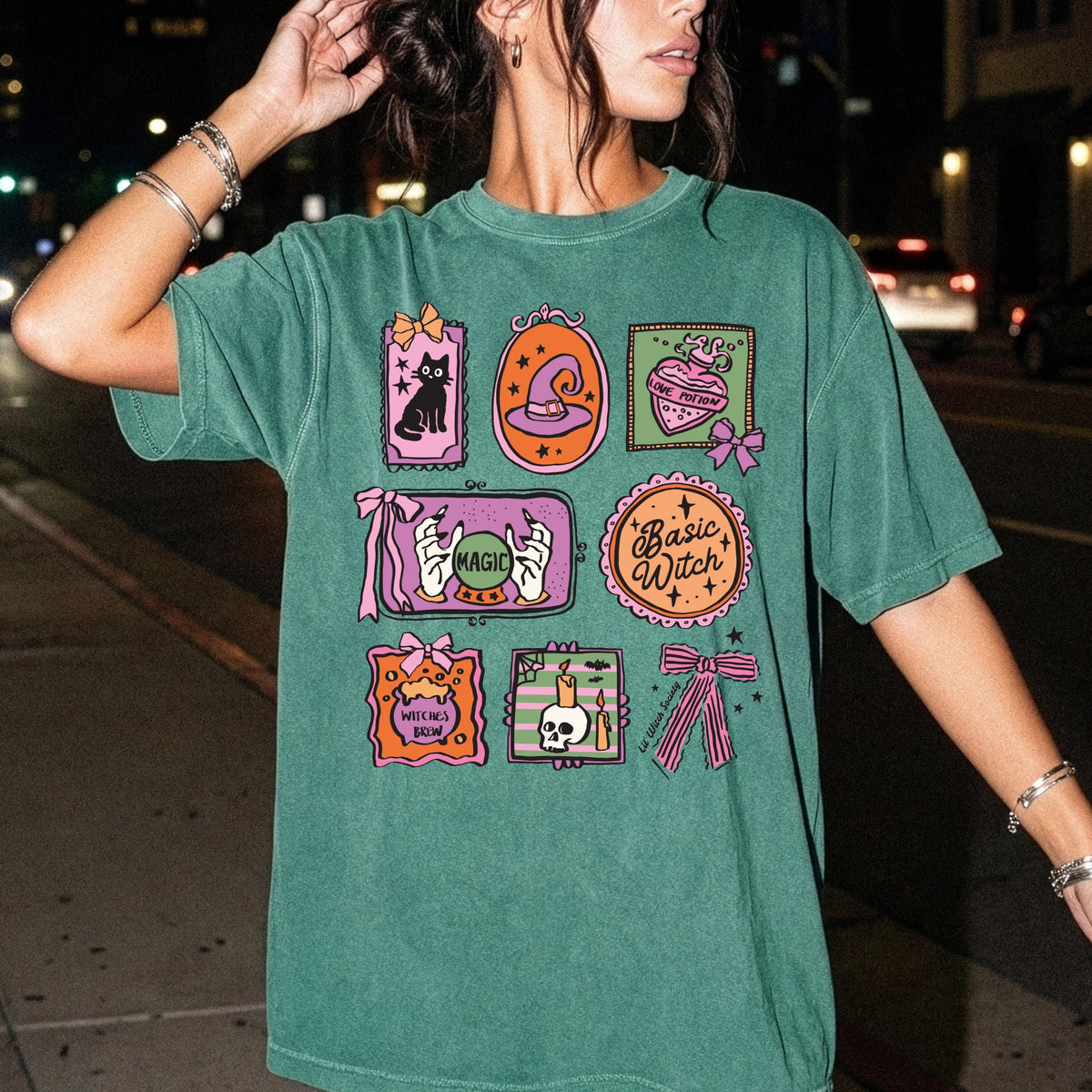 Halloween Frames Comfort Colors® Witch Hat T-Shirt, Spooky Season Cat Shirt, Halloween Women Gift Tee