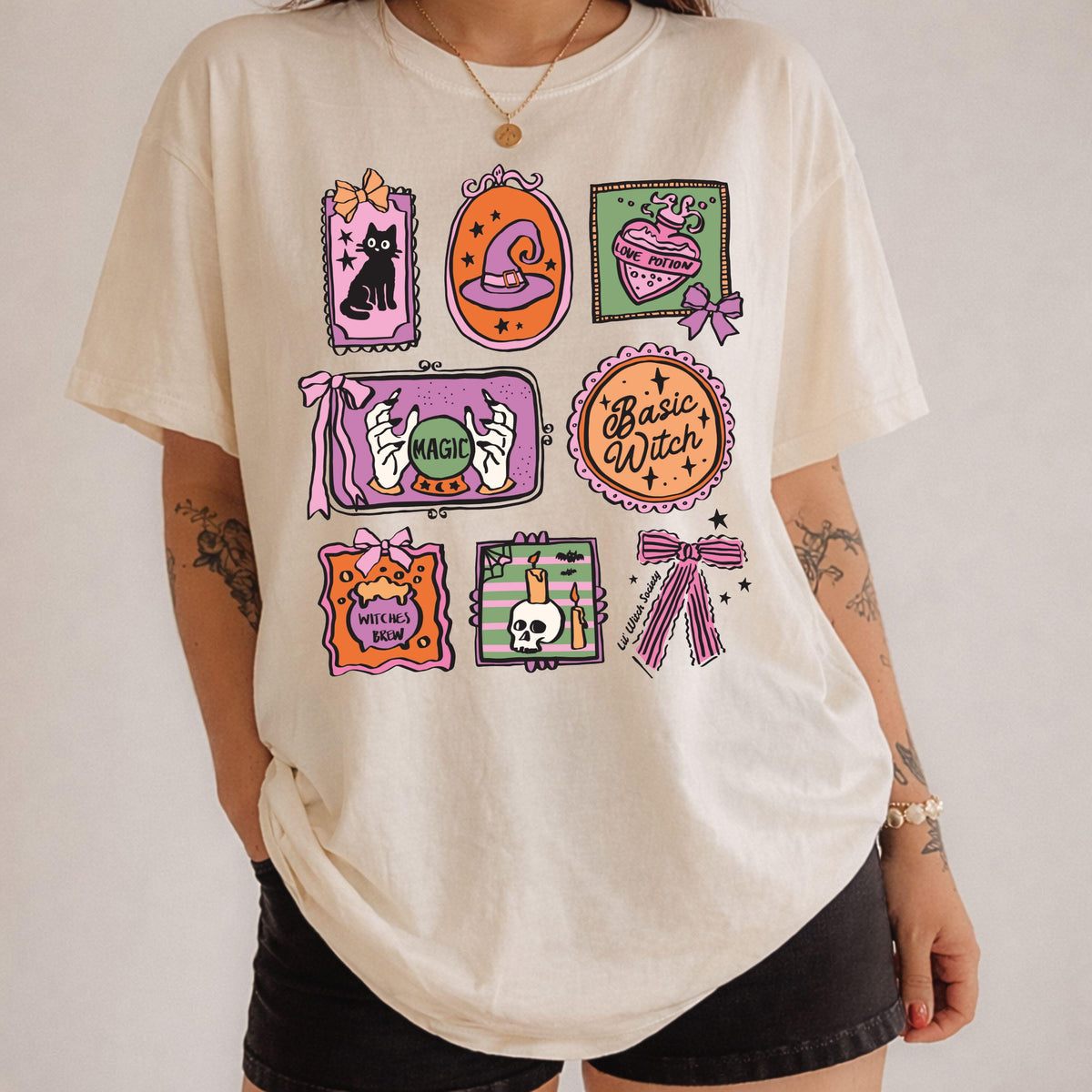 Halloween Frames Comfort Colors® Witch Hat T-Shirt, Spooky Season Cat Shirt, Halloween Women Gift Tee