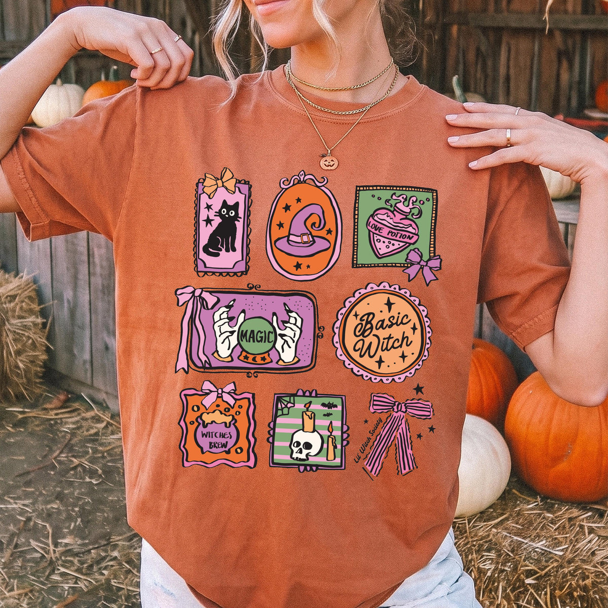 Halloween Frames Comfort Colors® Witch Hat T-Shirt, Spooky Season Cat Shirt, Halloween Women Gift Tee