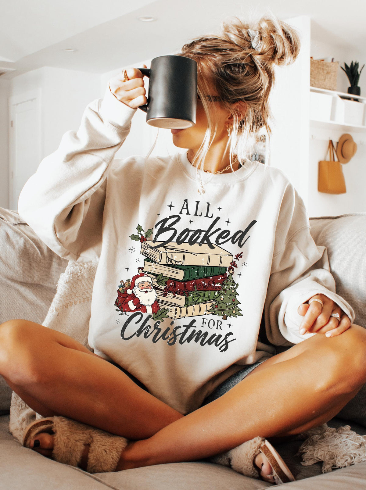 All Booked for Christmas Sweatshirt, Bookish Christmas Tee, Holiday Reading Gift Shirt