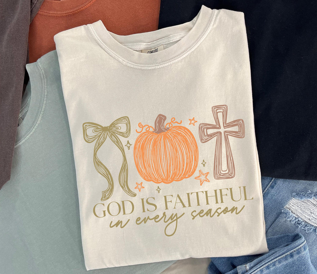 God is Faithful Comfort Colors® Shirt, Bible Verse Fall Pumpkin Season T-Shirt, Christian Autumn Long Sleeve