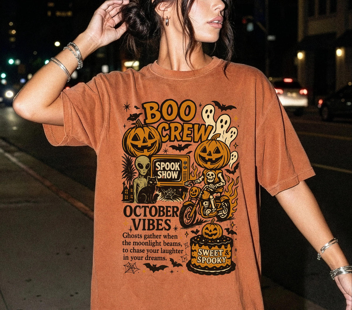 Retro Boo Crew Comfort Colors® Shirt, Halloween Party T-Shirt, October Vibes Tee