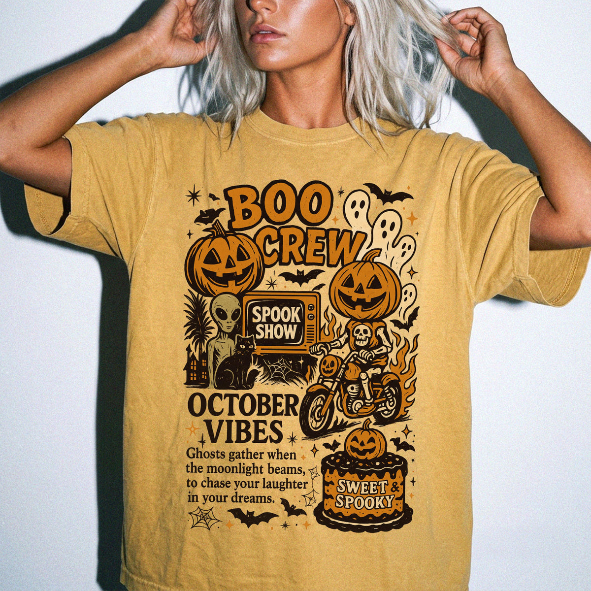 Retro Boo Crew Comfort Colors® Shirt, Halloween Party T-Shirt, October Vibes Tee