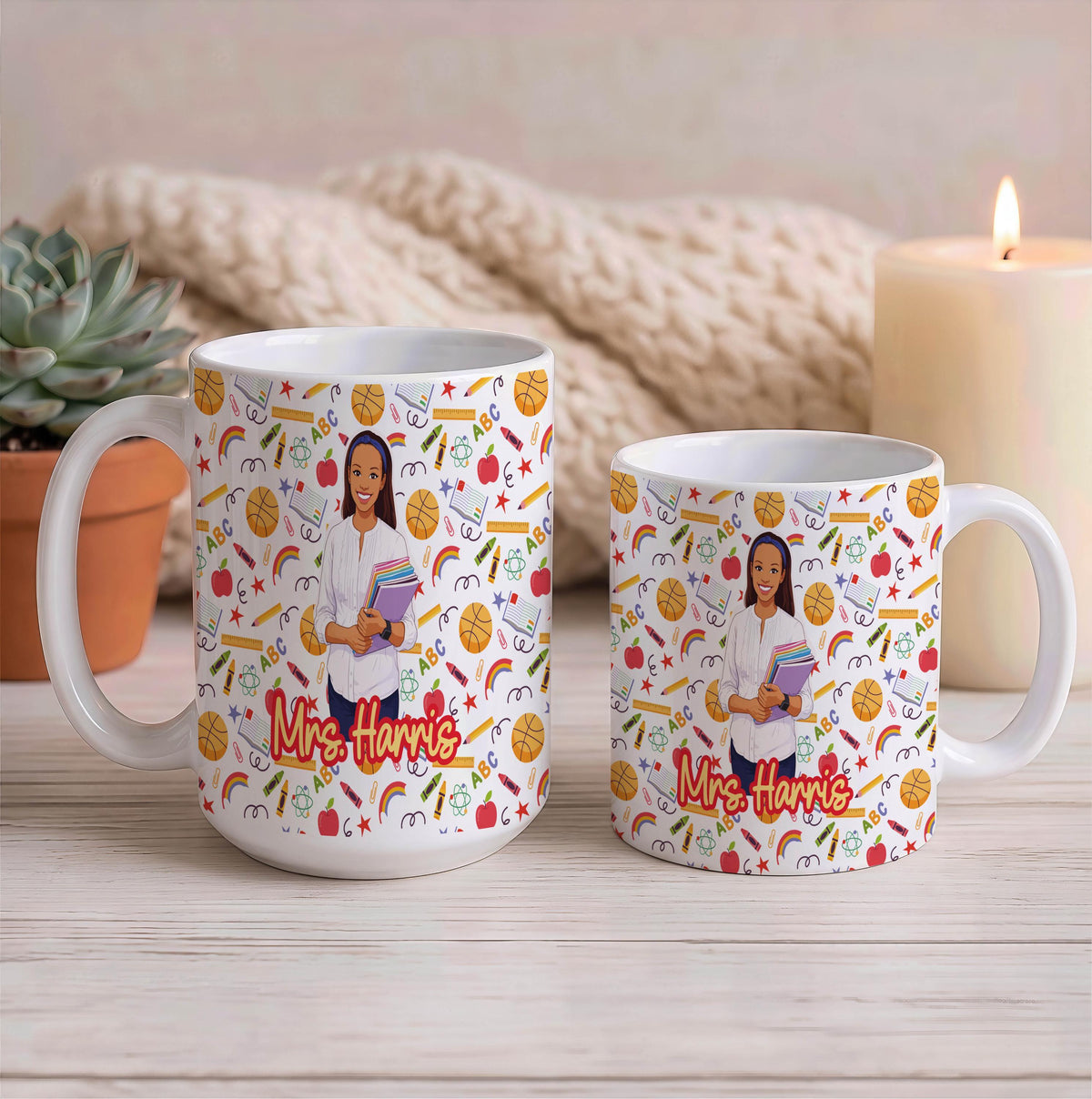 Personalized Classroom Teacher Ceramic Mug, Custom Photo Drawing Coffee Cup, Unique Educator Thank You Present, Cute Classroom Gift