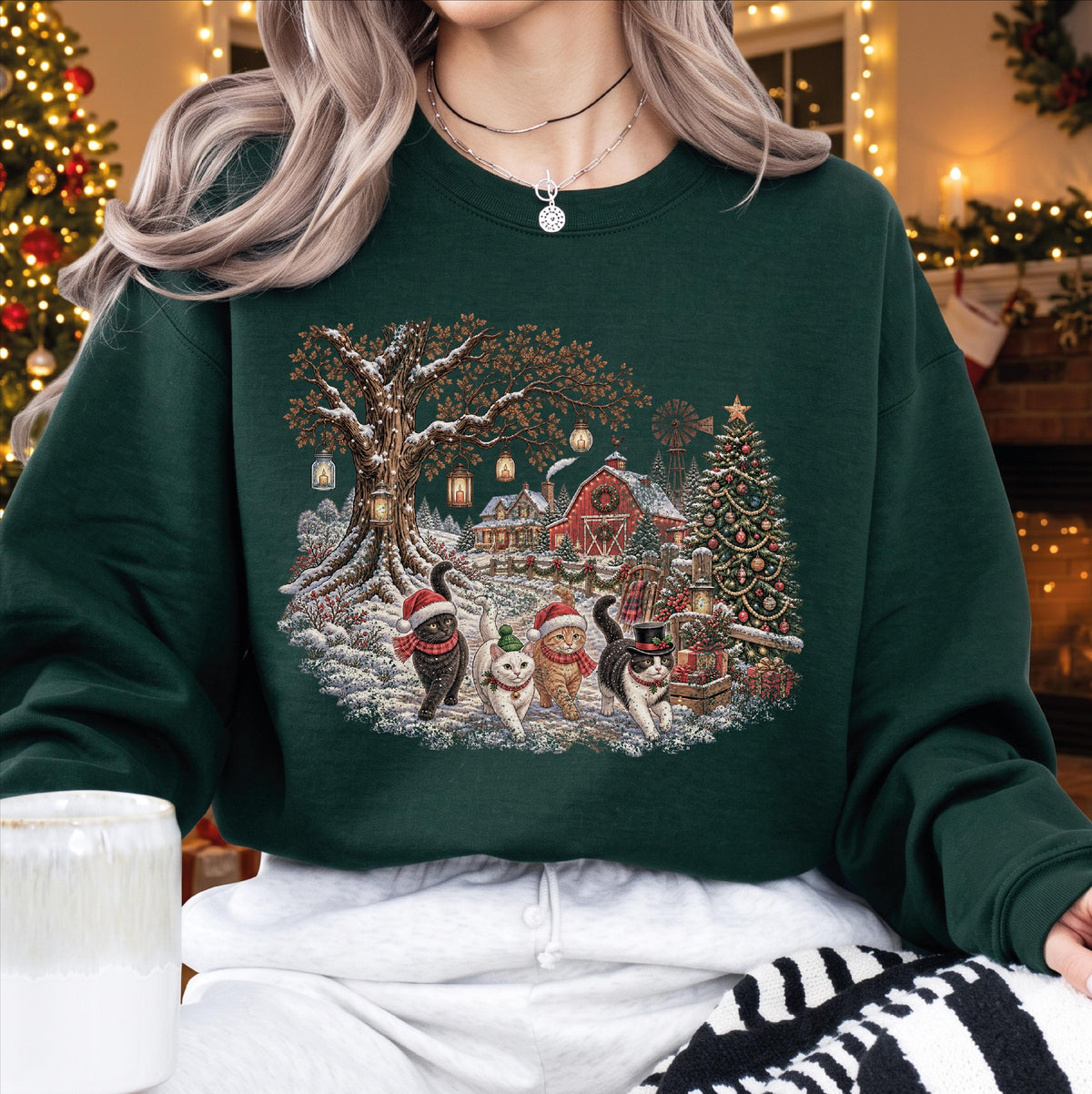 Vintage Christmas Dog Sweatshirt, Winter Farm Tee, Rustic Holiday Puppy Top, Cozy Barn Christmas Tree Graphic, Dog Mom Xmas Gift