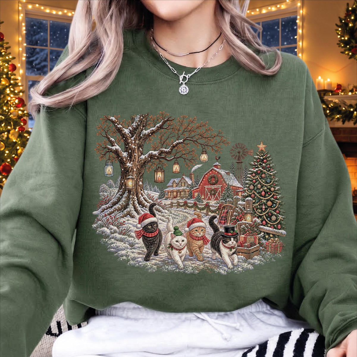 Vintage Christmas Dog Sweatshirt, Winter Farm Tee, Rustic Holiday Puppy Top, Cozy Barn Christmas Tree Graphic, Dog Mom Xmas Gift
