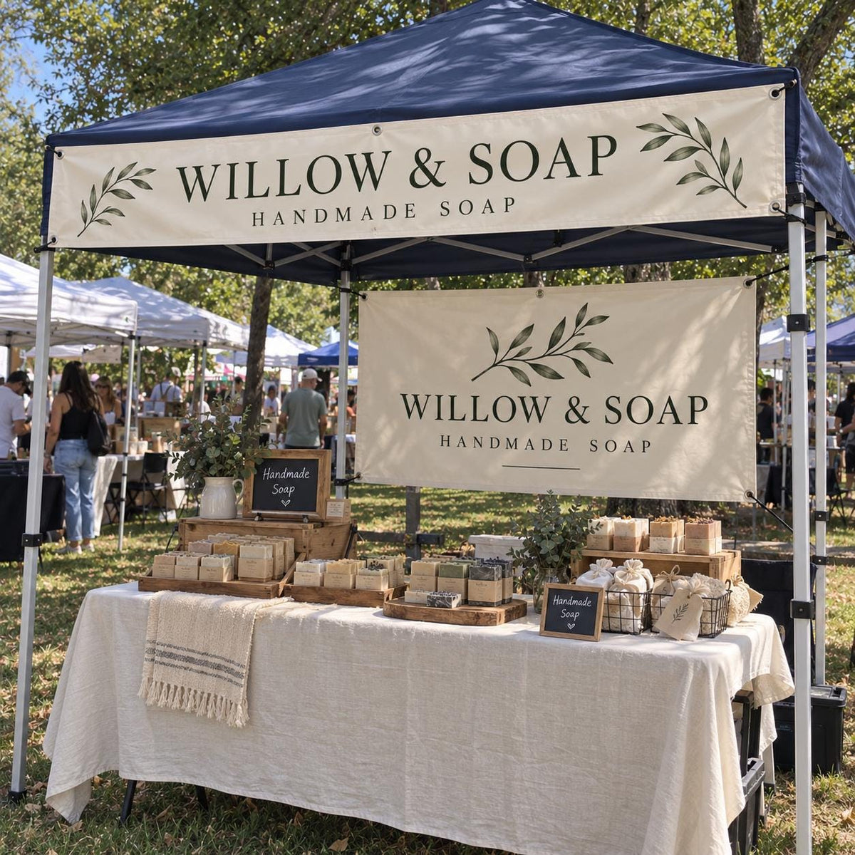 Custom Tent Canopy Banner Set, Small Business Backdrop, Table Runner (Candle Business)