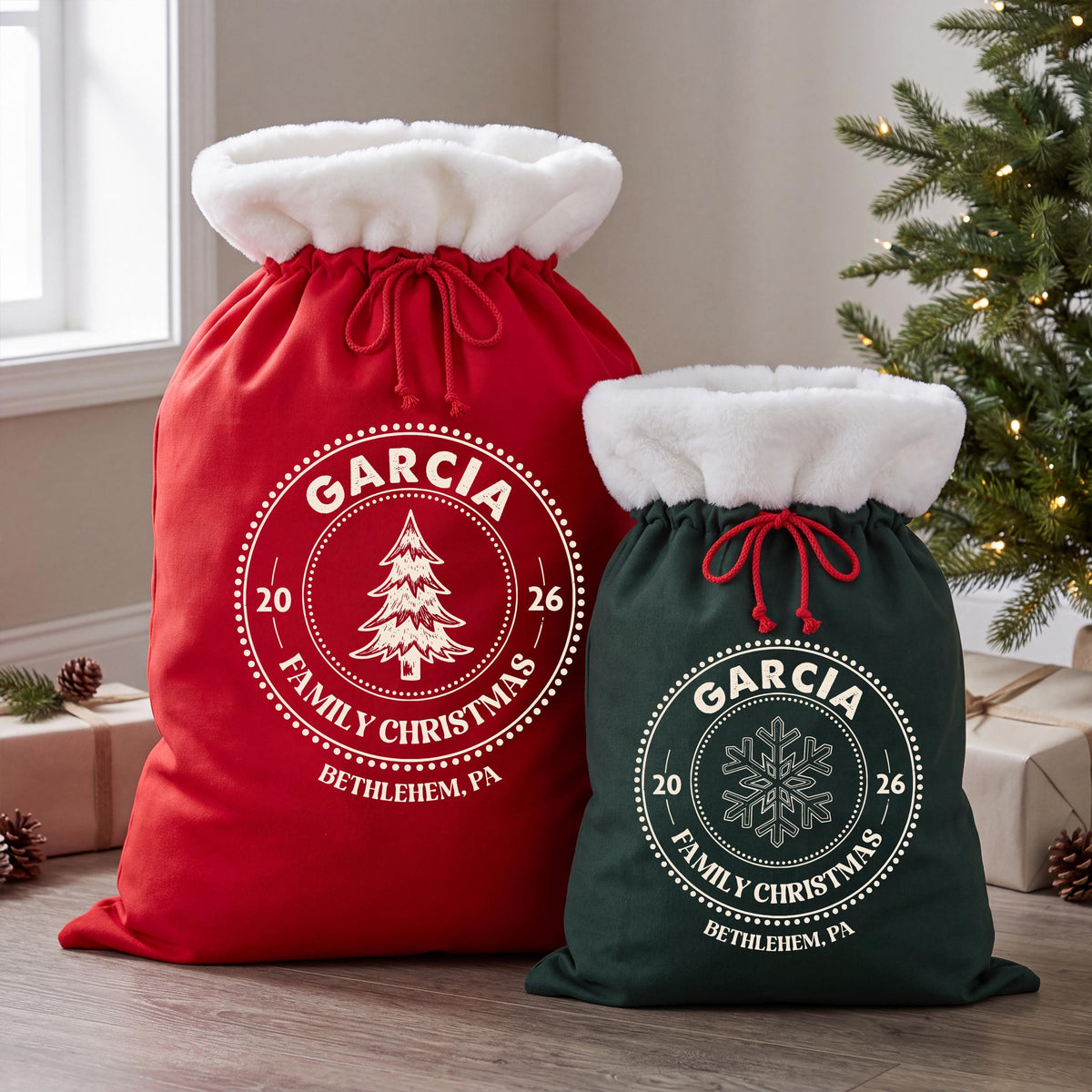 Custom Santa Sacks, Family Holiday Matching Bag, Christmas Family Gift Santa Sack